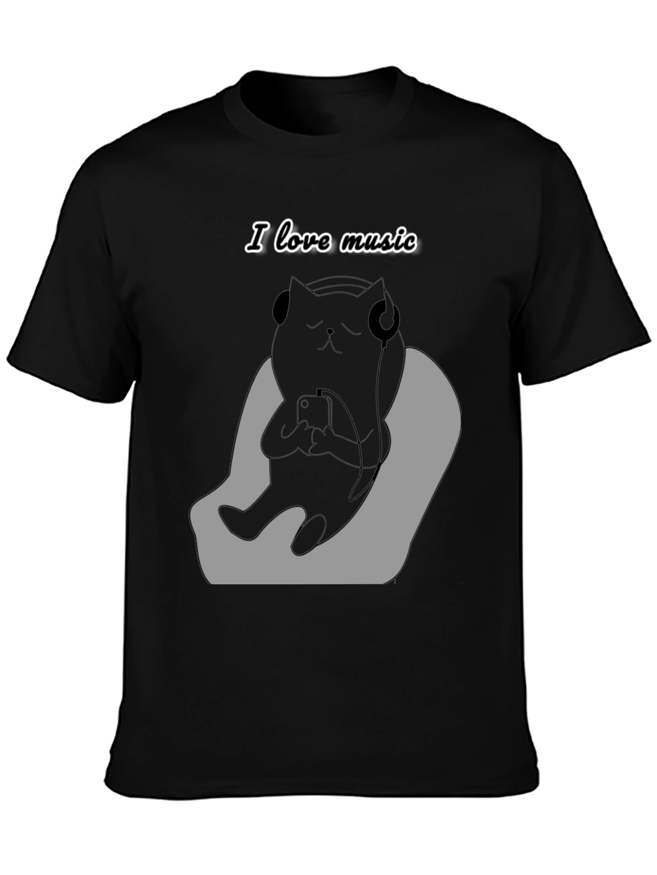 Black Cool Cat Music Lover Graphic Tee view 3