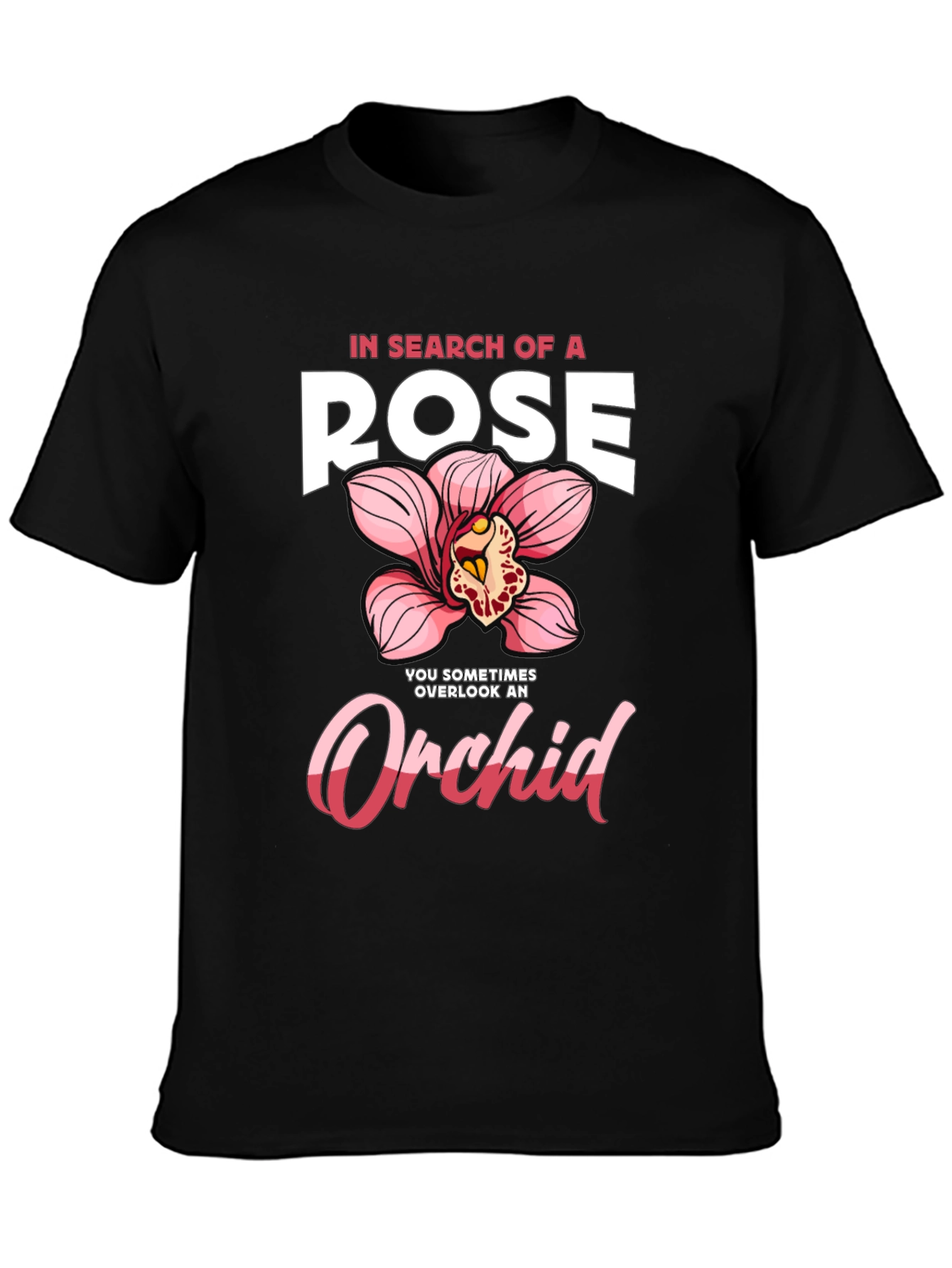 Black In Search of a Rose Orchid Graphic T-Shirt view 3