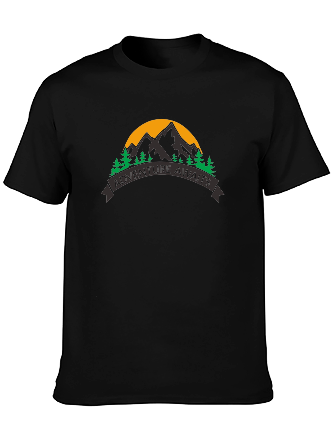 Black Adventure Awaits Graphic Tee - Mountain Scene view 3