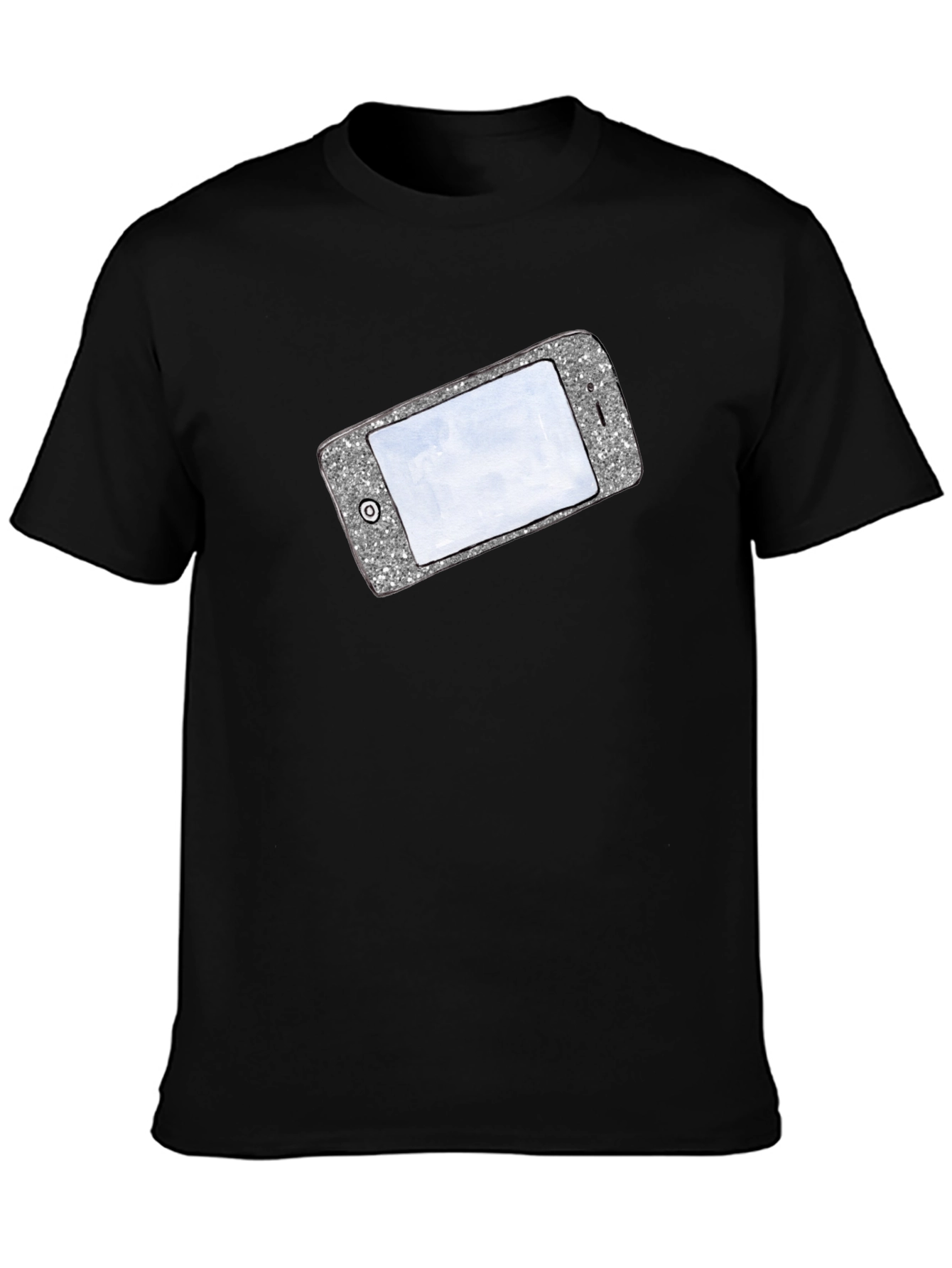 Black Glitter Phone Graphic T-Shirt - Stylish Novelty Tee view 3