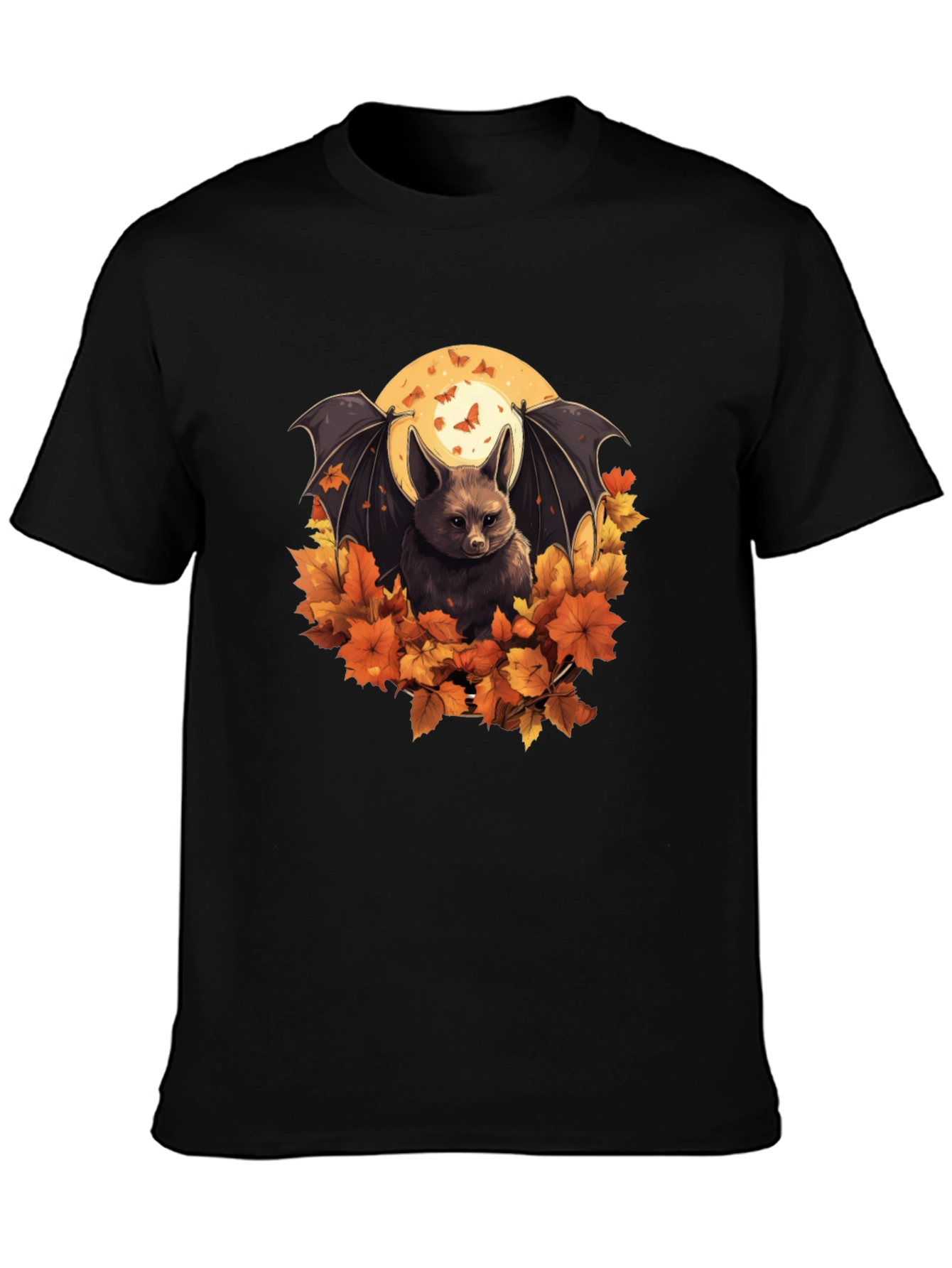 Black Autumn Bat Graphic Tee - Spooky Season Shirt view 3