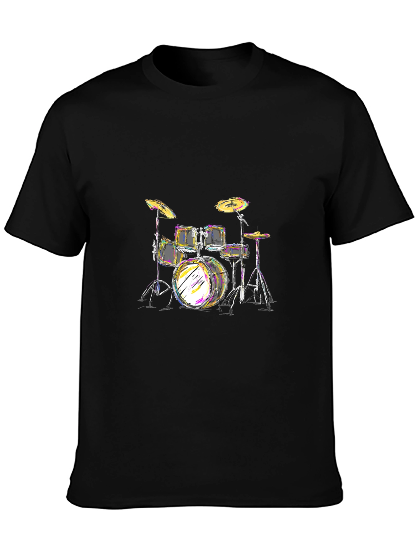 Black Drum Set Graphic Tee - Black Cotton T-Shirt view 3
