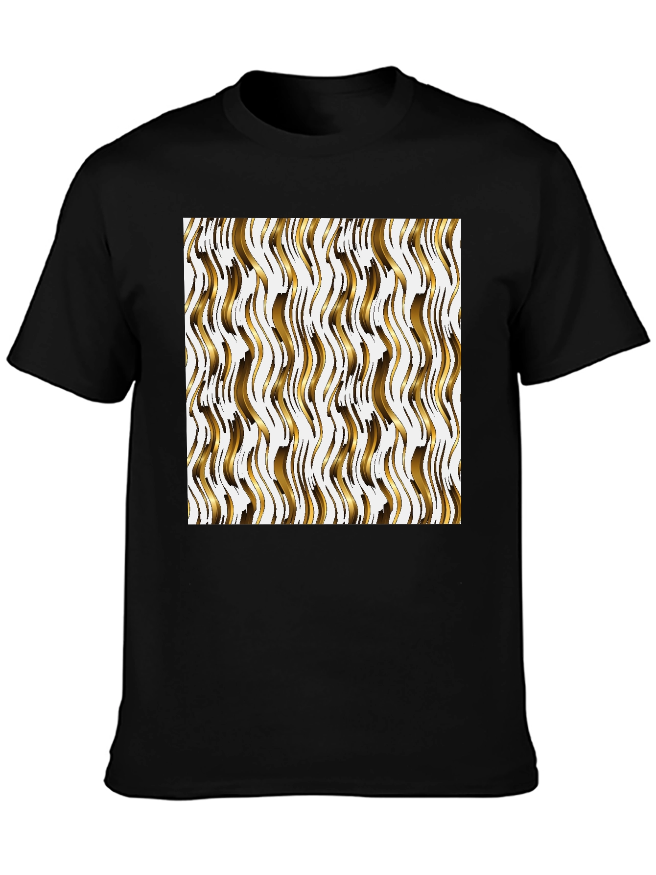 Black Gold Wave Pattern Black Tee - Modern Style view 3