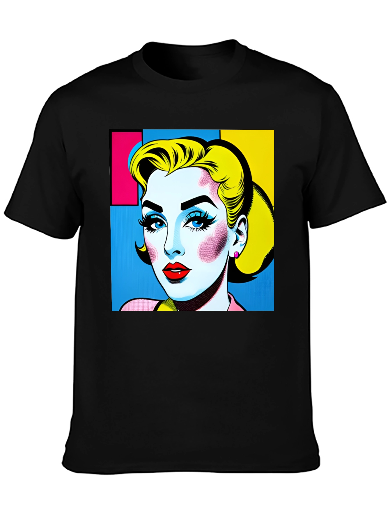 Black Pop Art Woman Graphic Black T-Shirt view 3