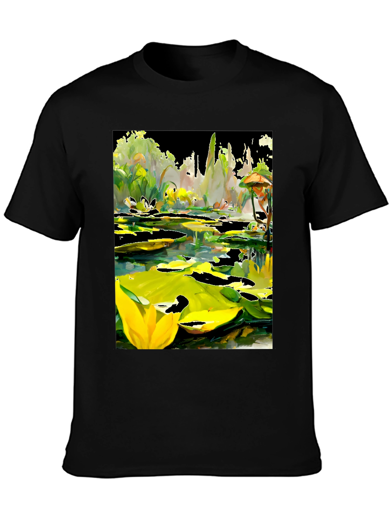 Black Lily Pond T-Shirt - Unique Artistic Design view 3