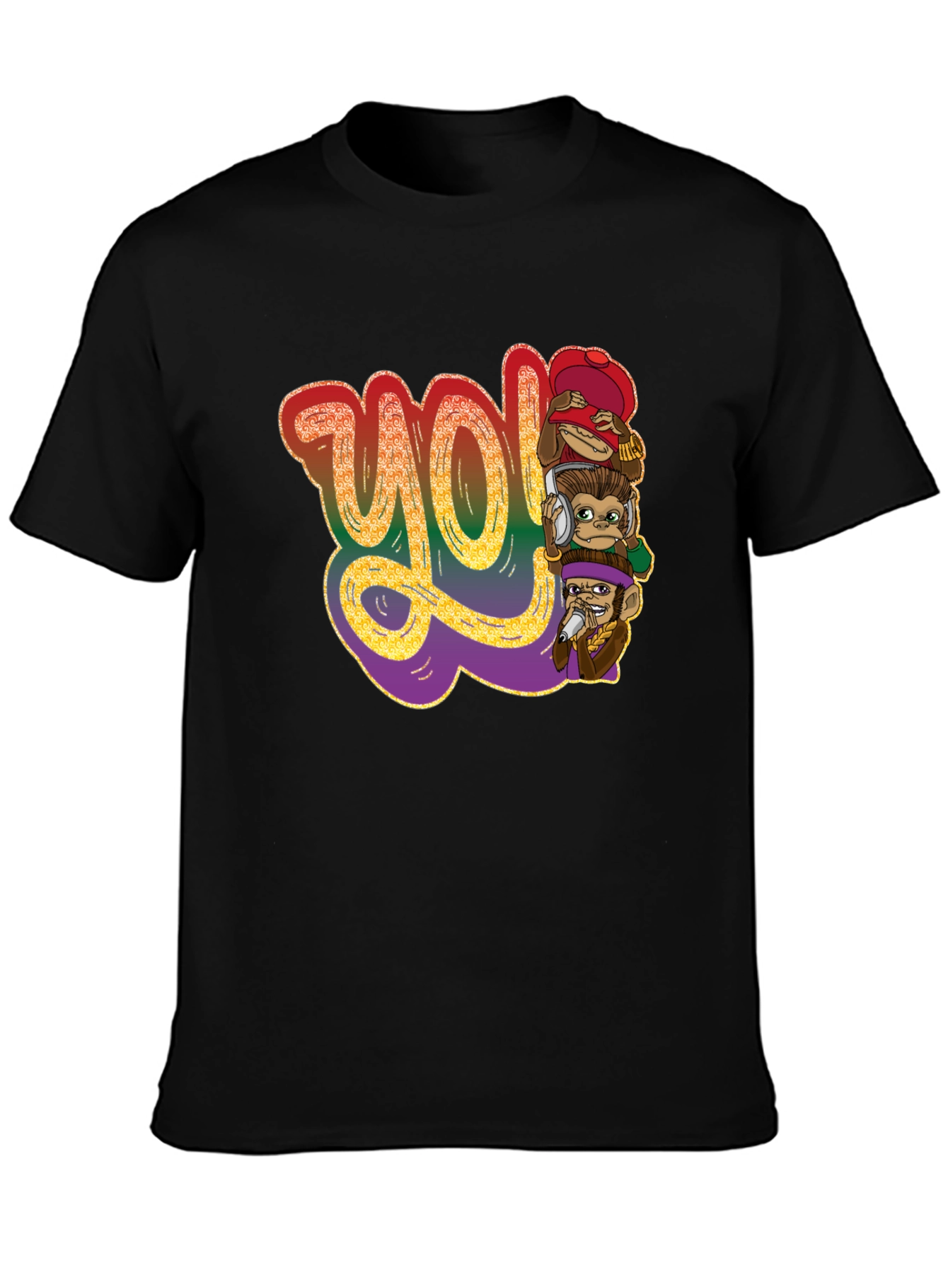 Black Yo! Monkey Stack Graphic T-Shirt view 3