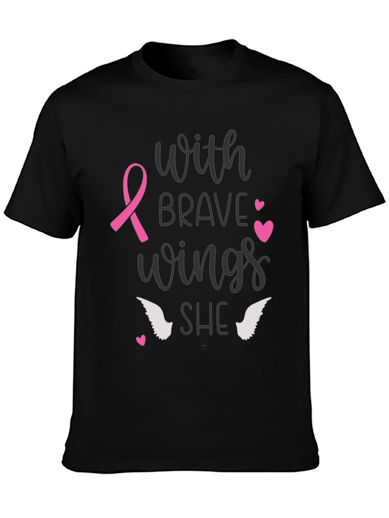 Black Brave Wings Breast Cancer Awareness T-Shirt view 3