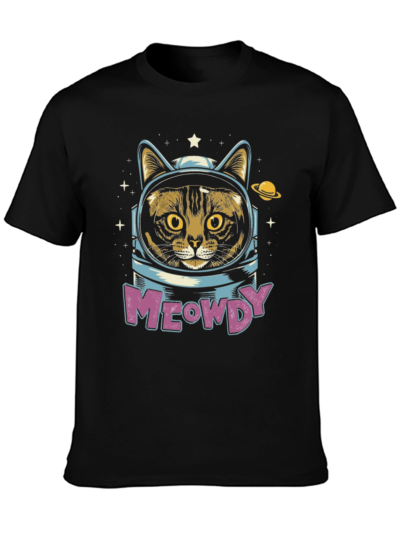 Black Meowdy Cat Astronaut T-Shirt - Space Kitty Tee view 3