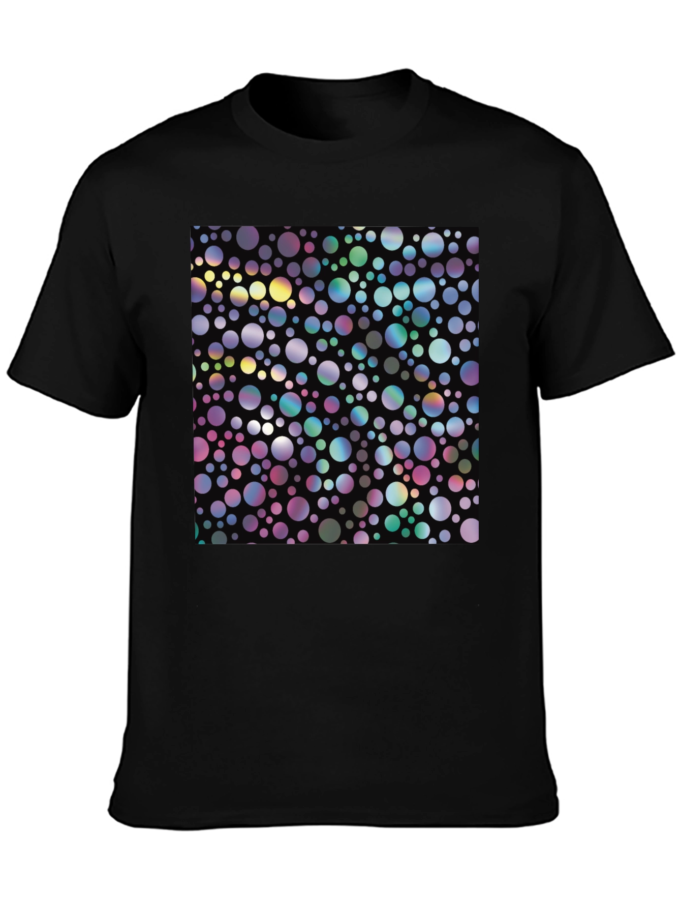 Black Colorful Circle Pattern Black T-Shirt view 3