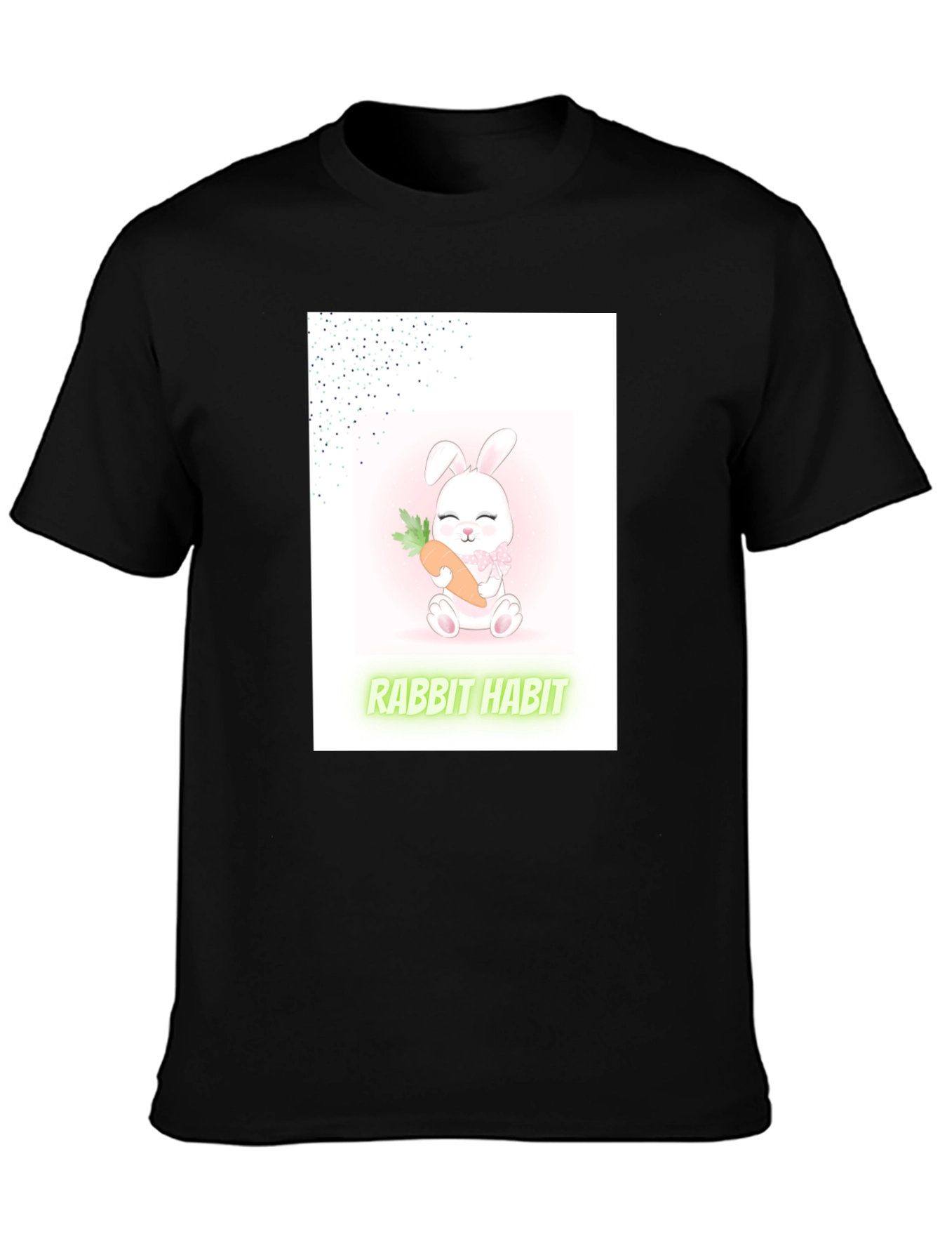Black Cute Rabbit Habit Graphic Tee - Trendy Unisex T-Shirt view 3