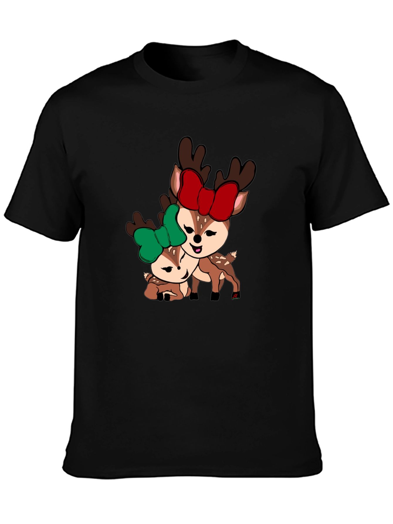 Black Cute Deer Couple T-Shirt - Holiday Season Apparel view 3