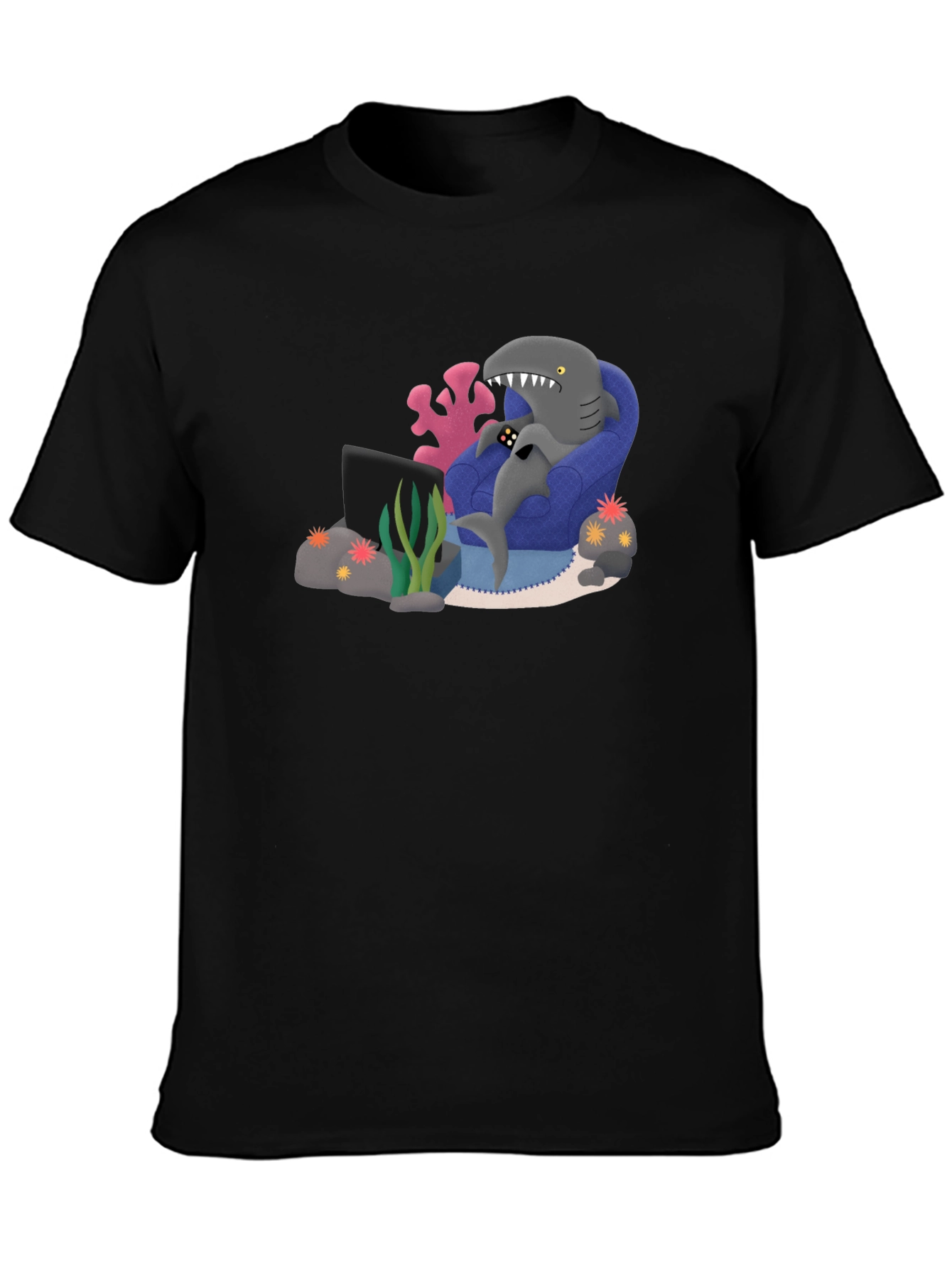 Black Gamer Shark Graphic Tee - Comfy and Fun! view 3