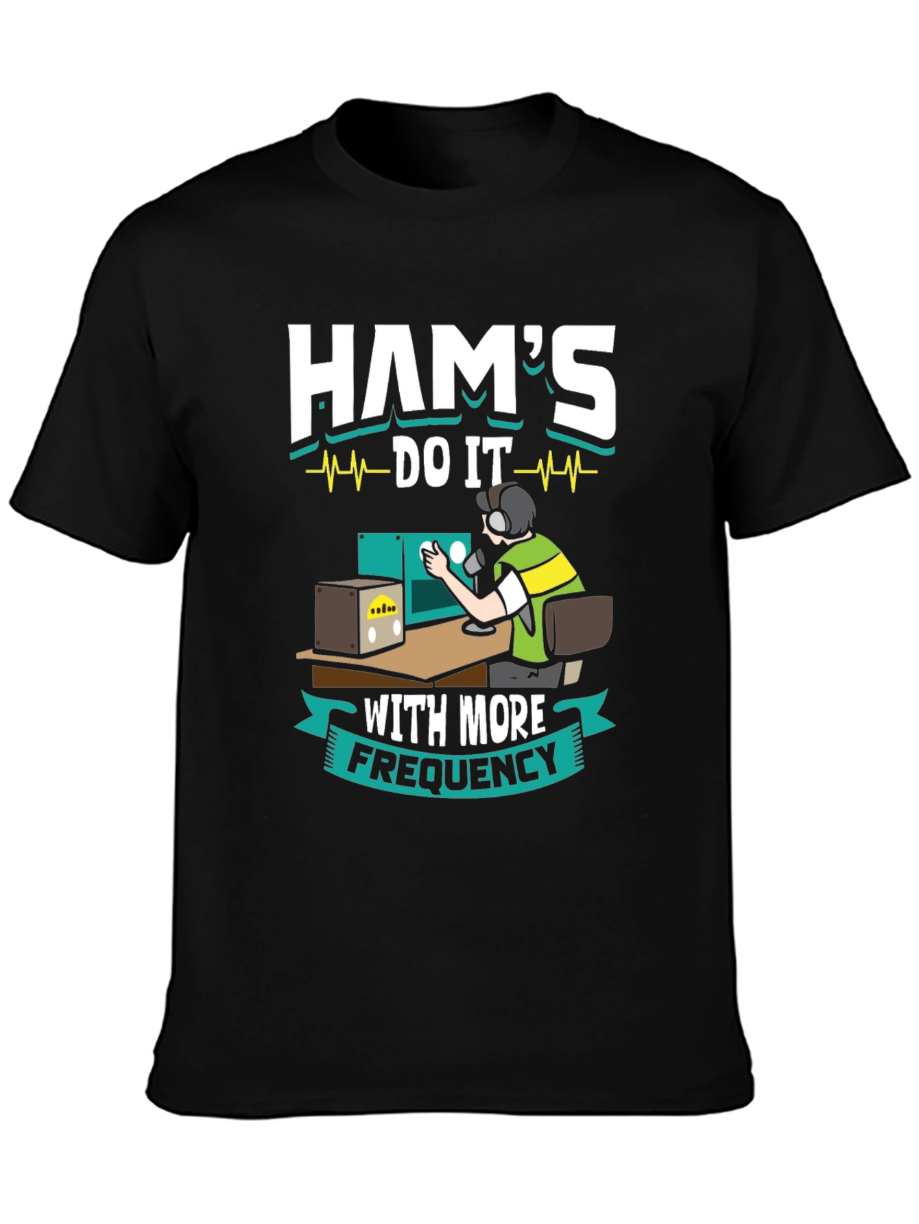 Black Ham Radio Operator Funny Graphic T-Shirt view 3