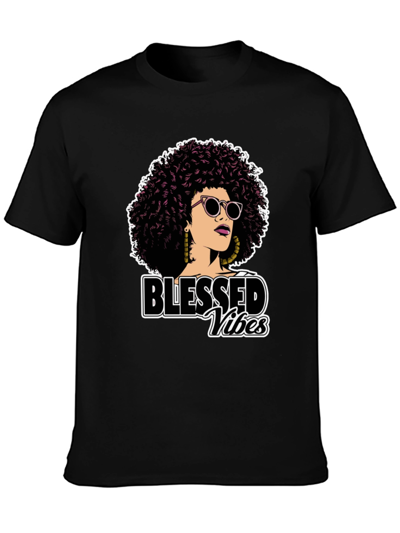 Black Blessed Vibes Graphic Tee - Stylish Afro Woman Design view 3