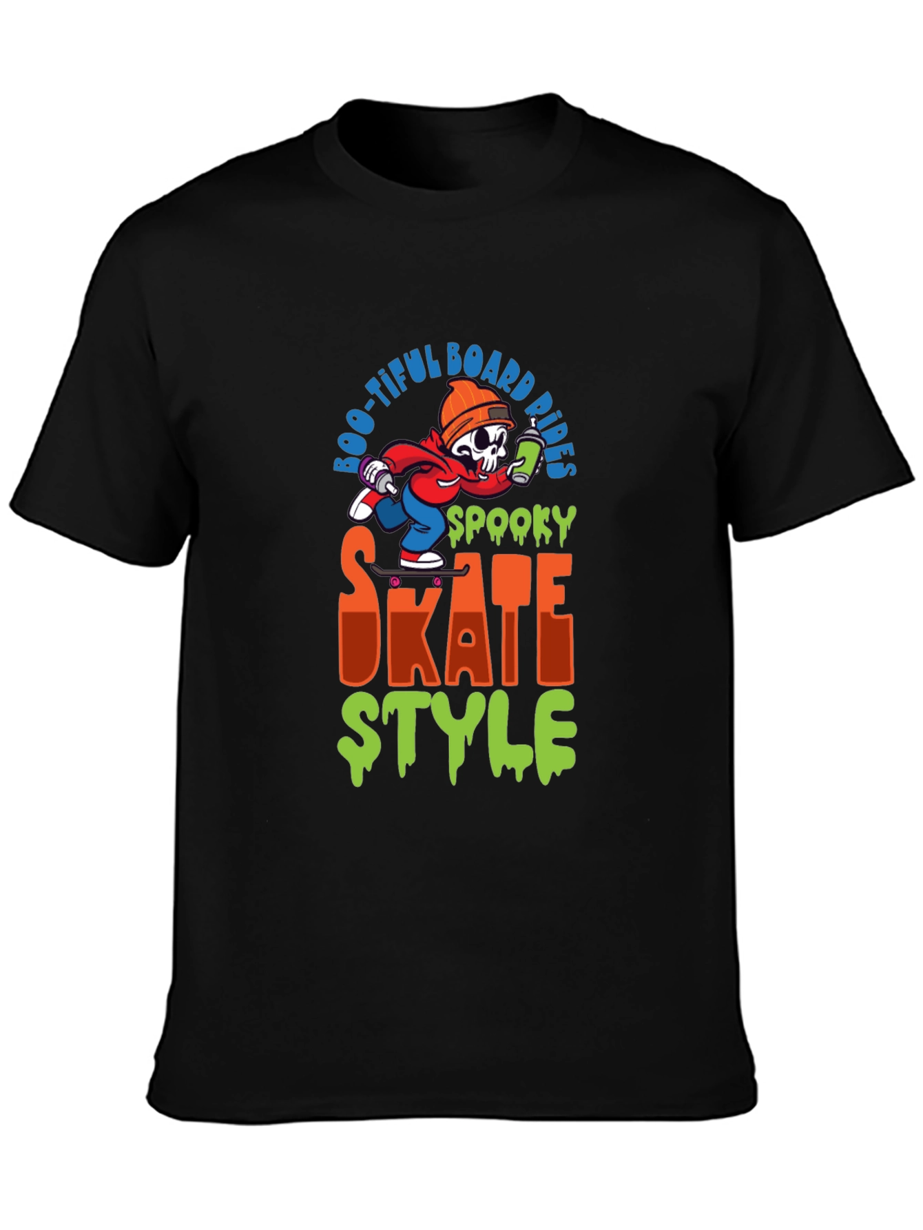 Black Spooky Skate Style T-Shirt: Boo-tiful Board Rides view 3