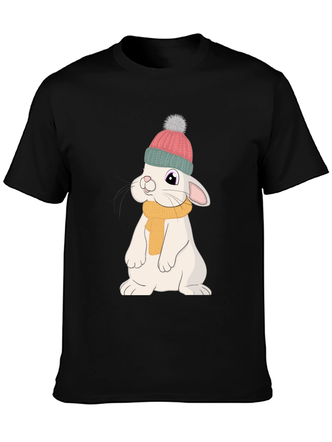 Black Cute Rabbit T-Shirt - Cartoon Bunny Graphic Tee view 3