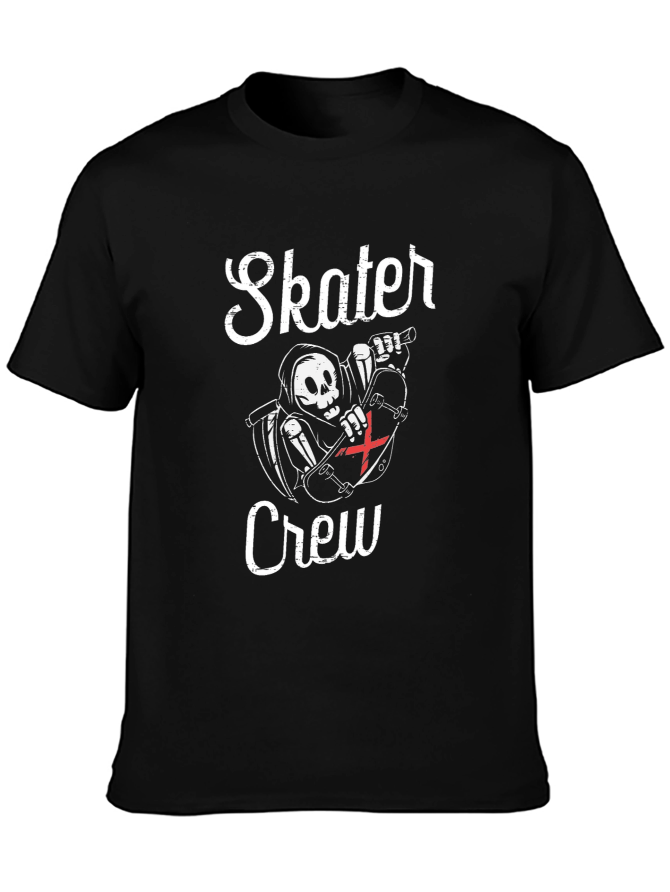 Black Skater Crew T-Shirt - Grim Reaper Skateboard Design view 3