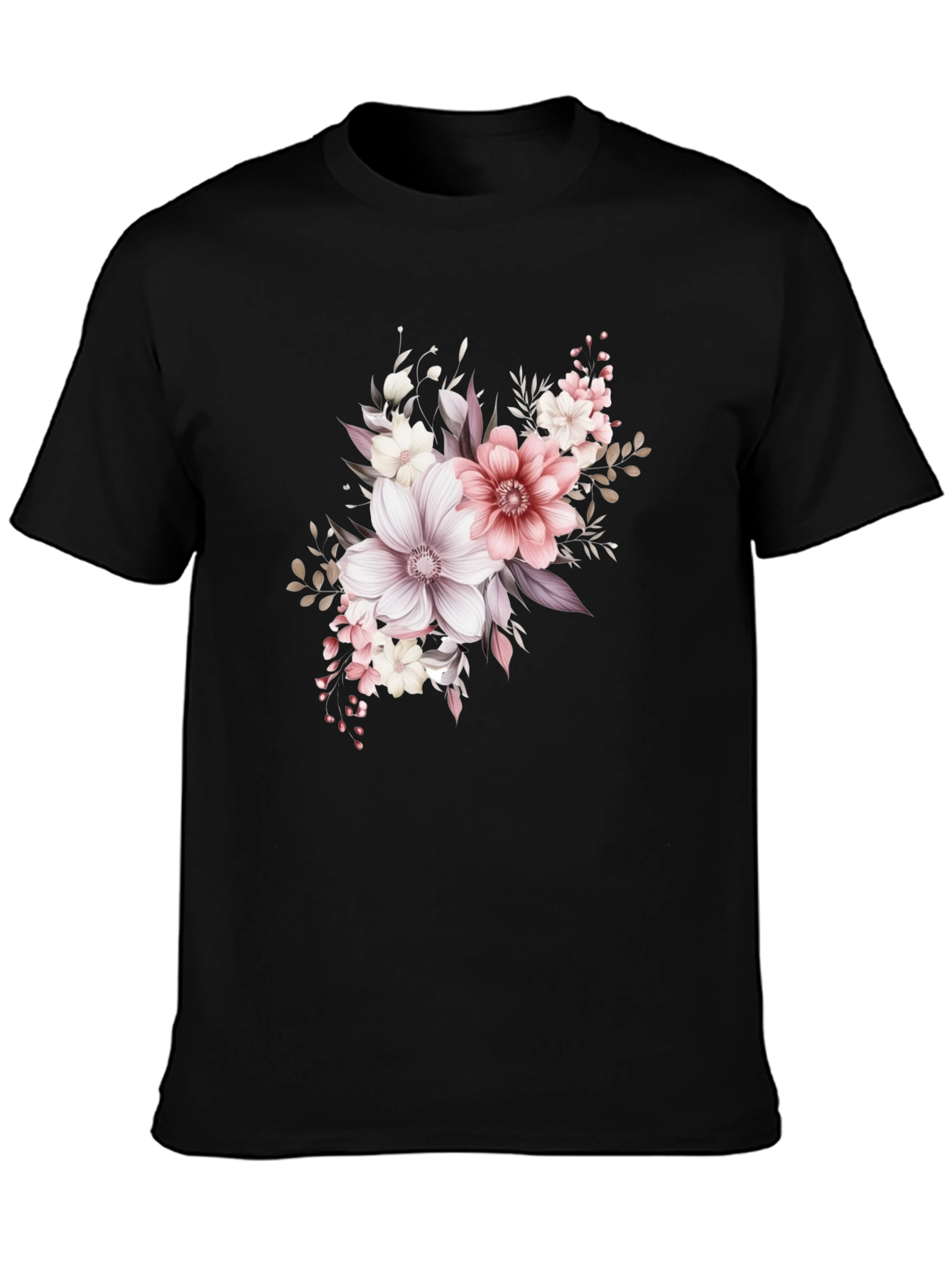 Black Floral Print Black T-Shirt view 3