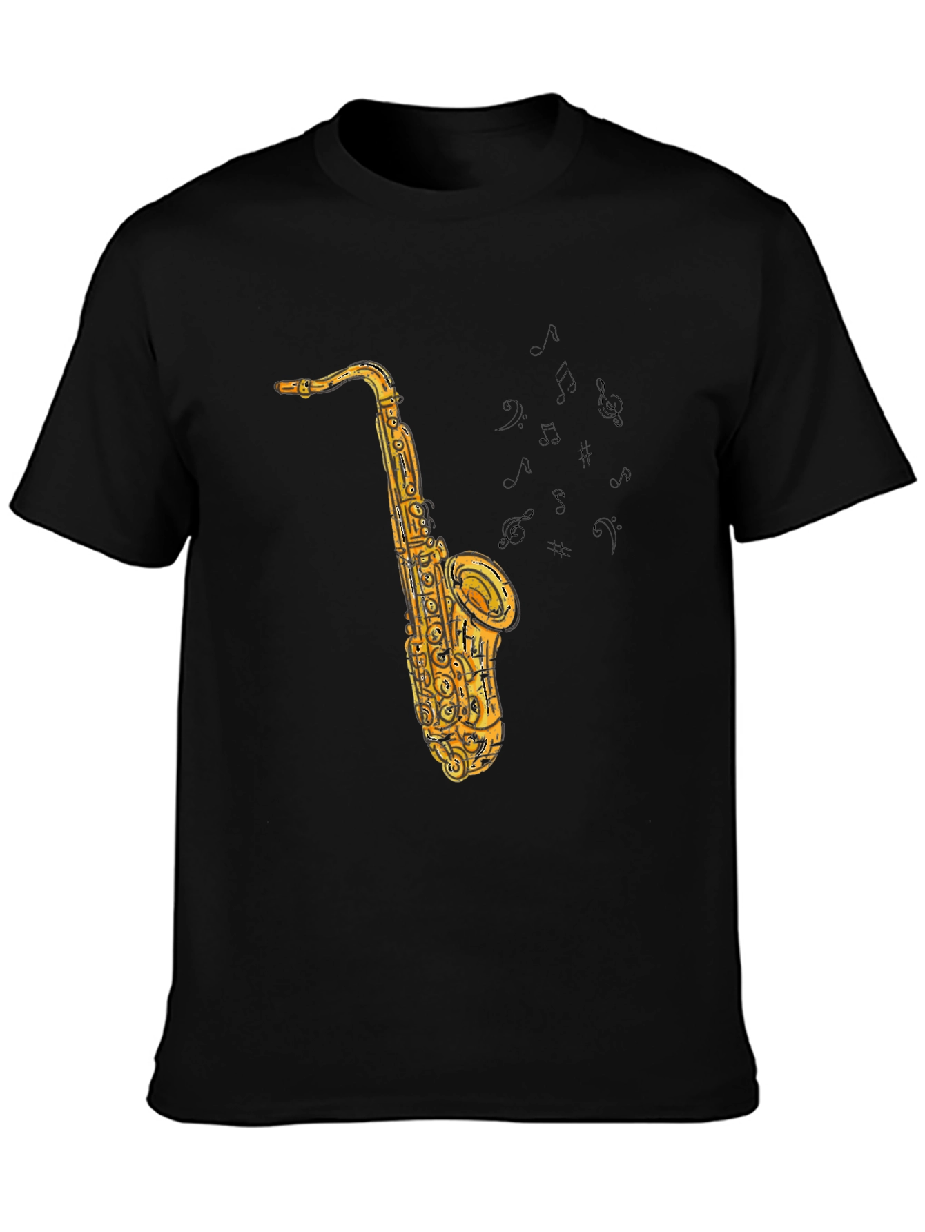 Black Saxophone Graphic Tee - Black Cotton T-Shirt view 3