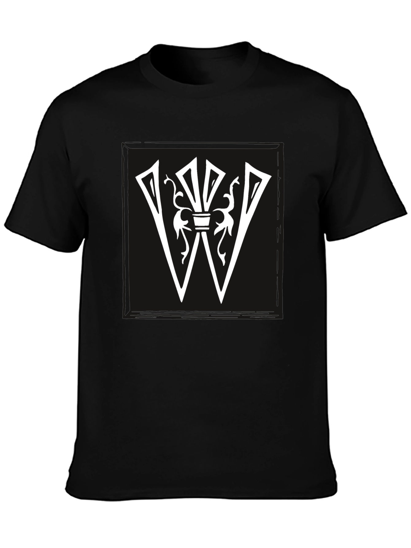 Black Graphic Tee: White Letter W Design on Black Shirt view 3