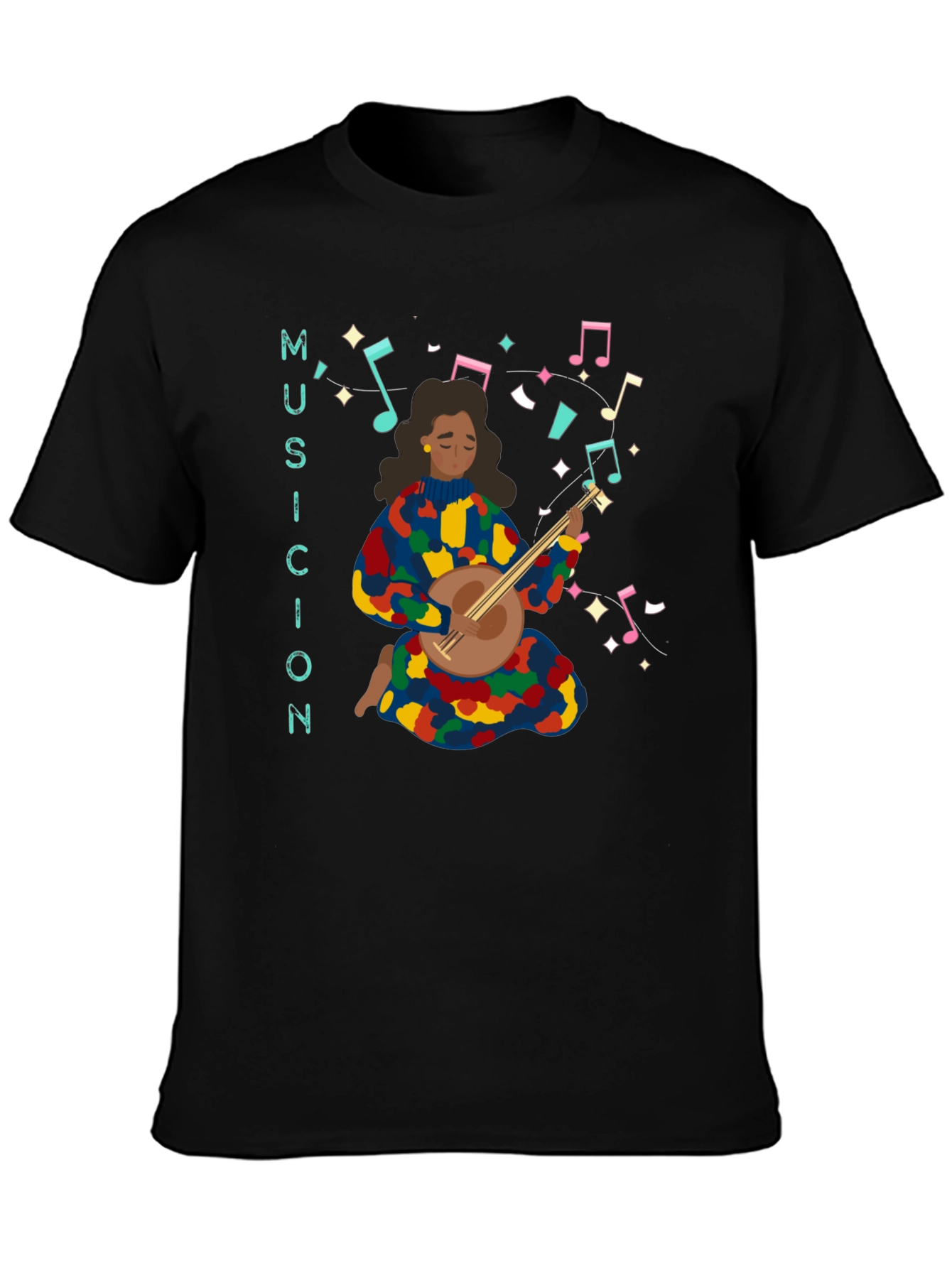 Black Musicion Graphic T-Shirt - Black Cotton Tee view 3