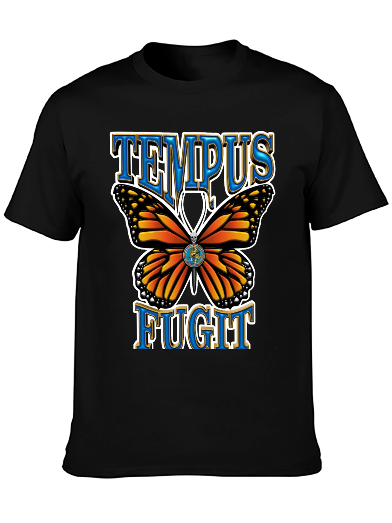 Black Tempus Fugit Butterfly Graphic Tee - Classic Black view 3