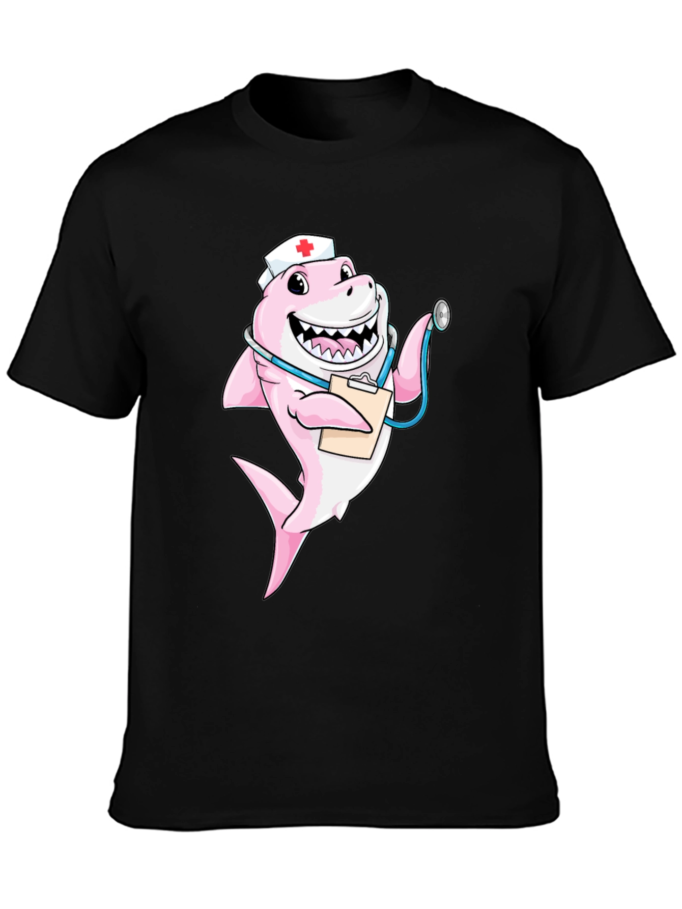 Black Nurse Shark T-Shirt - Funny Cartoon Graphic Tee view 3