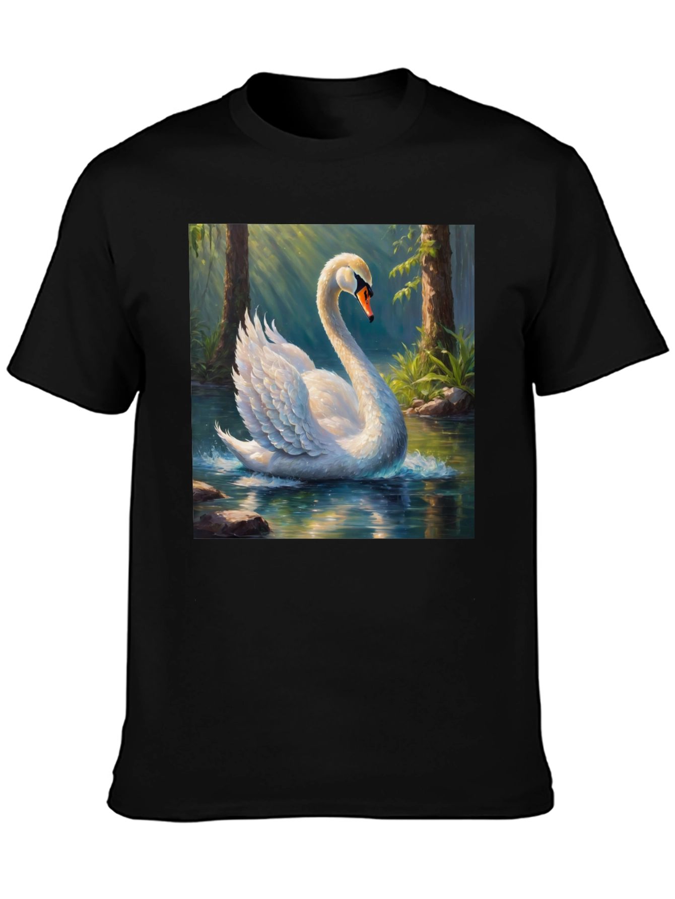 Black Elegant Swan Graphic T-Shirt view 3
