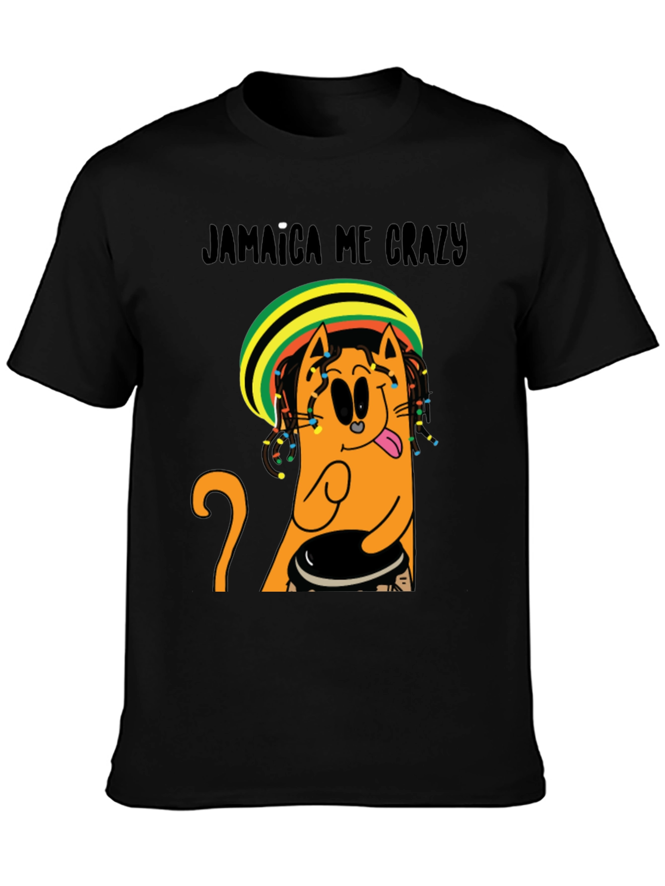 Black Jamaica Me Crazy T-Shirt - Cat Reggae Design view 3