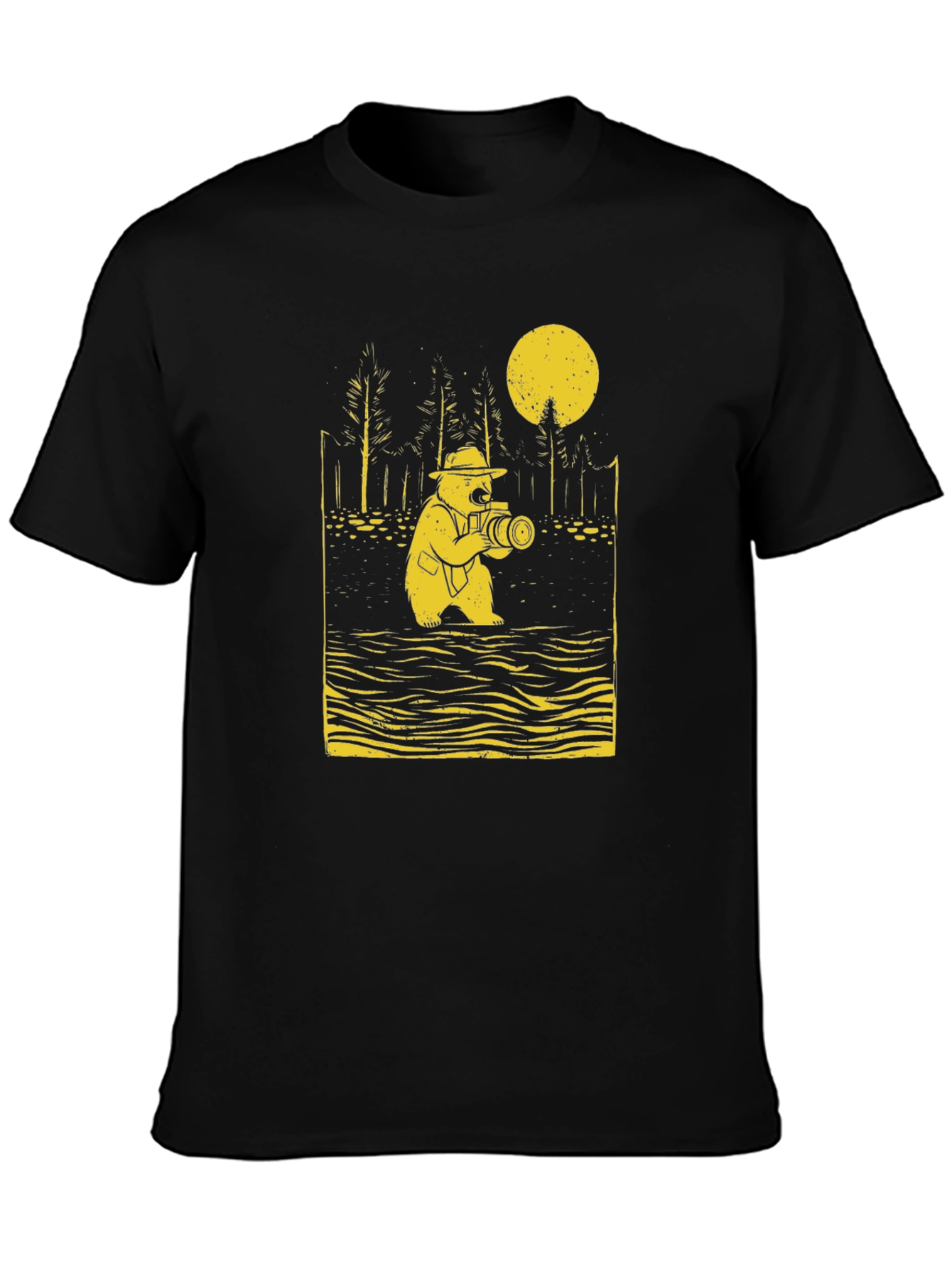 Black Bear Photographer Graphic Tee - Black Cotton T-Shirt view 3