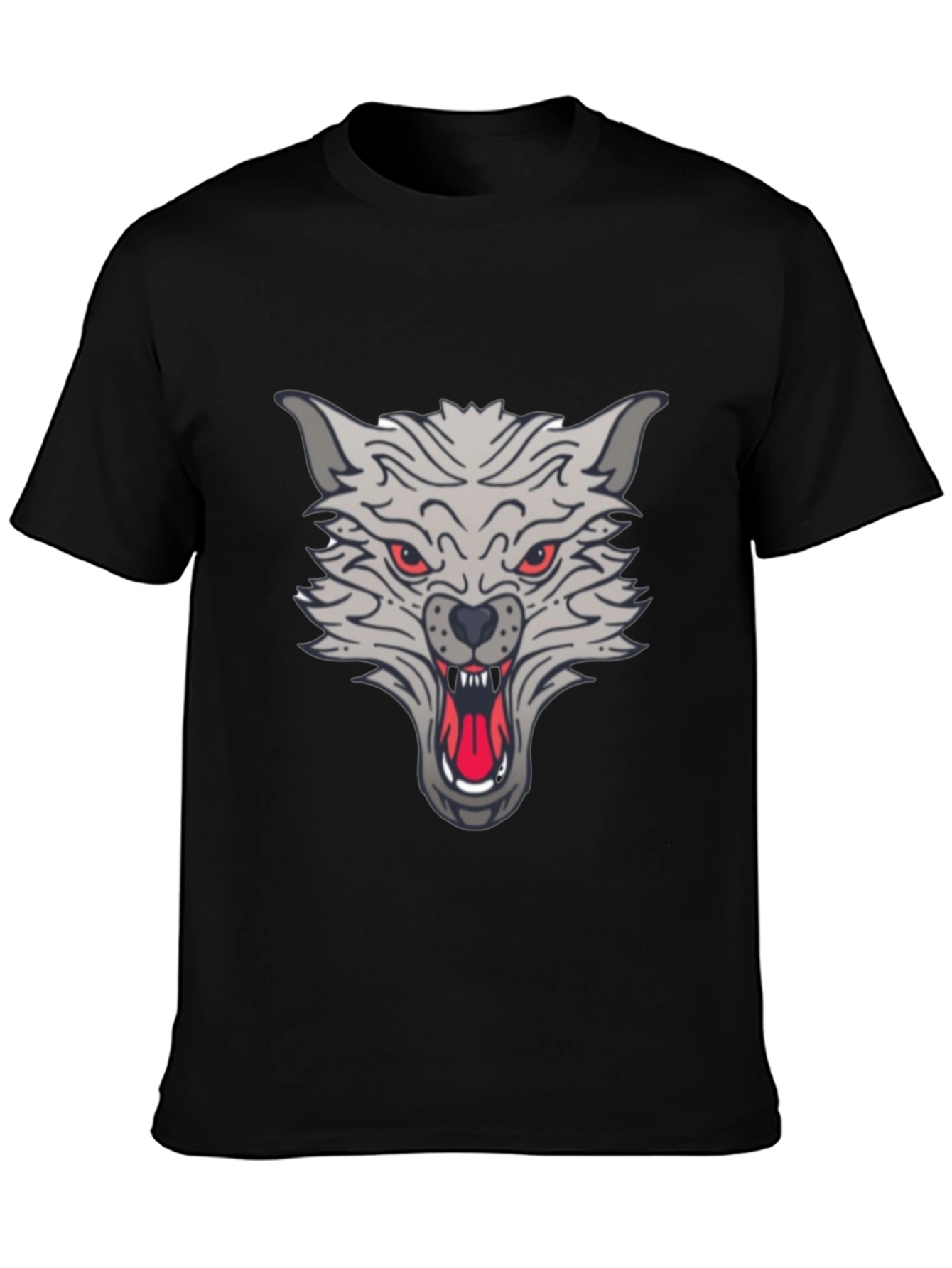 Black Men's Black Wolf Graphic T-Shirt view 3