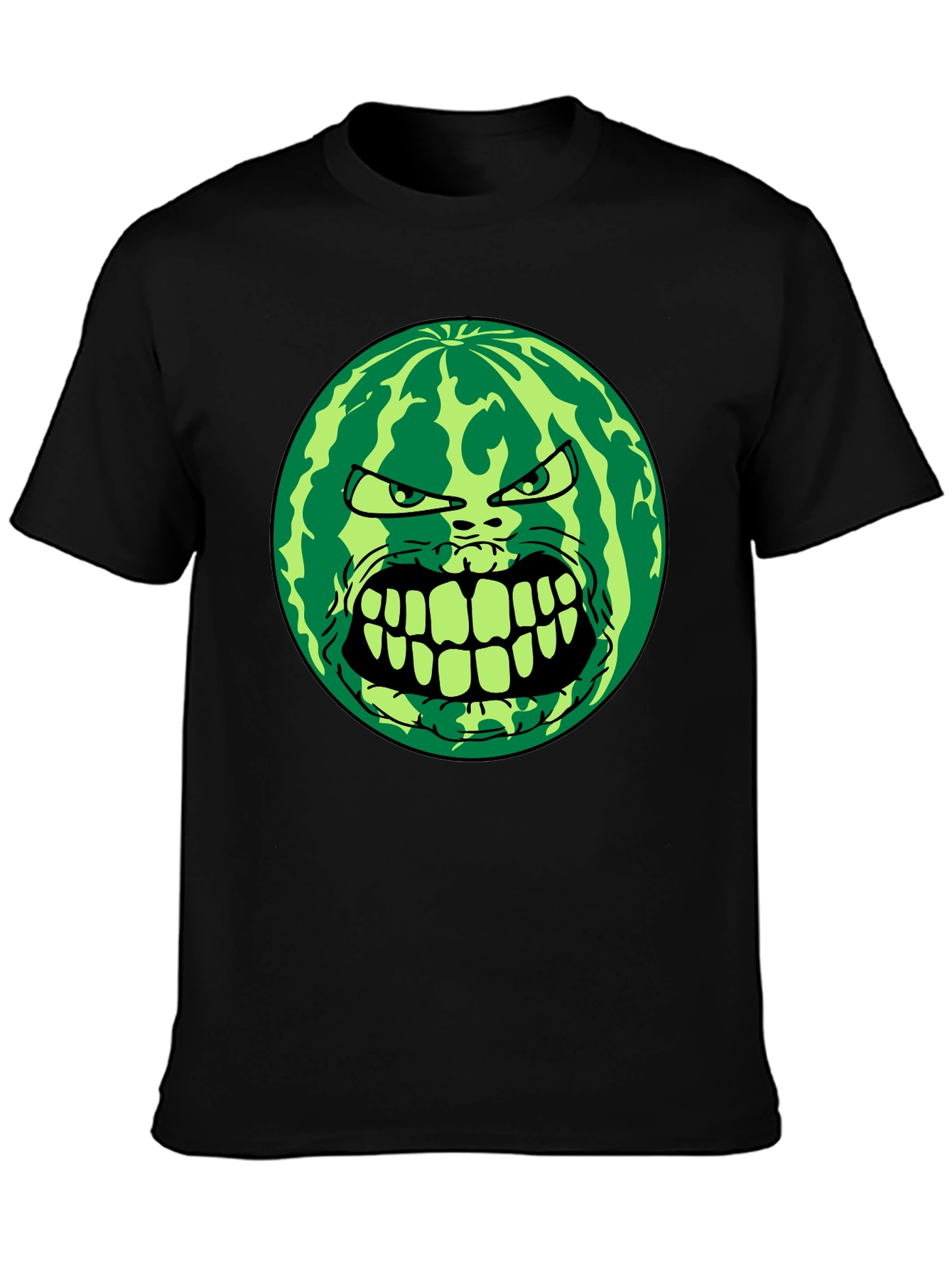 Black Angry Watermelon Graphic Tee - Black Cotton Blend view 3