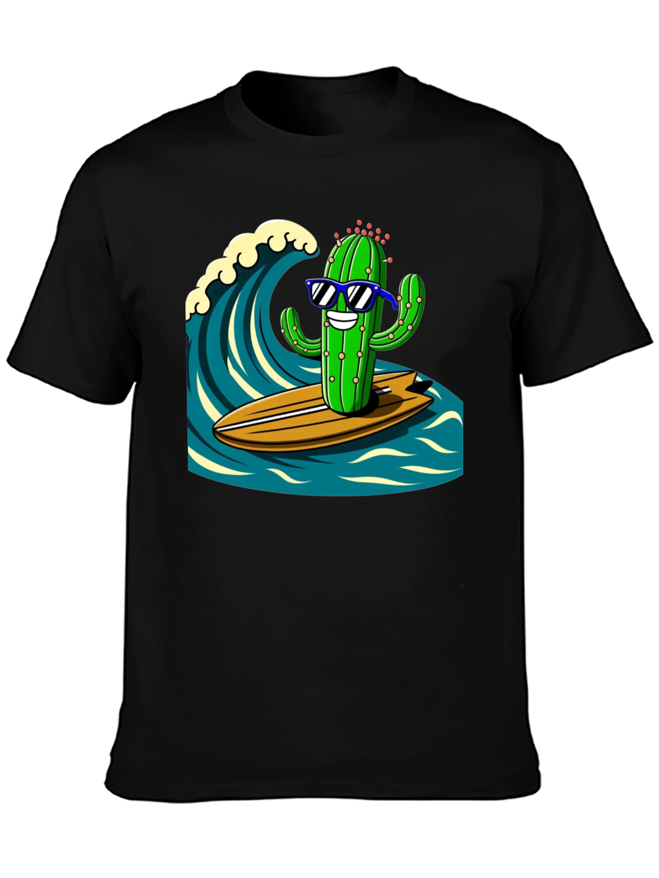 Black Surfing Cactus Graphic Tee - Mens Black T-Shirt view 3