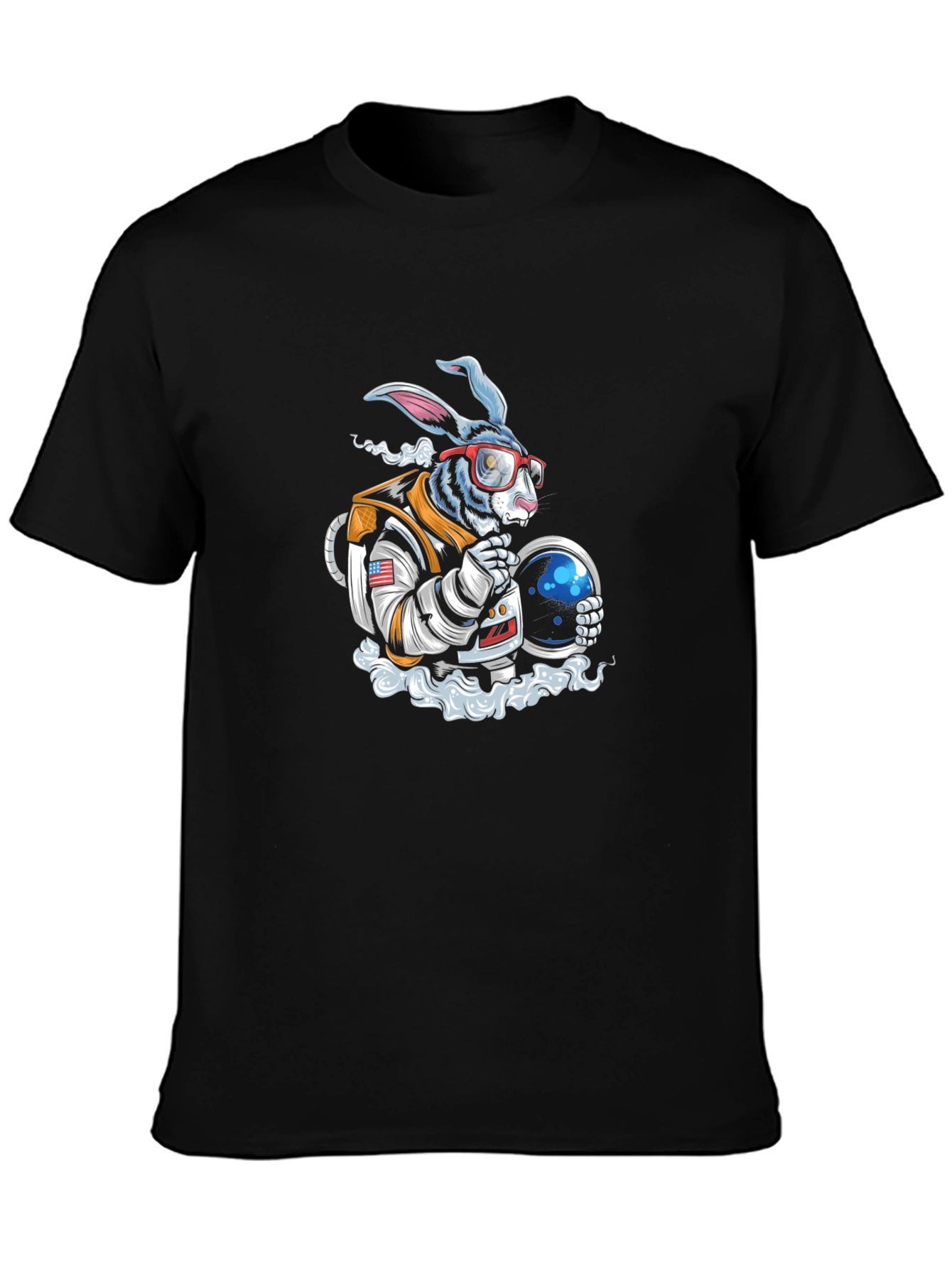 Black Astronaut Rabbit Graphic T-Shirt - Space Adventure Tee view 3