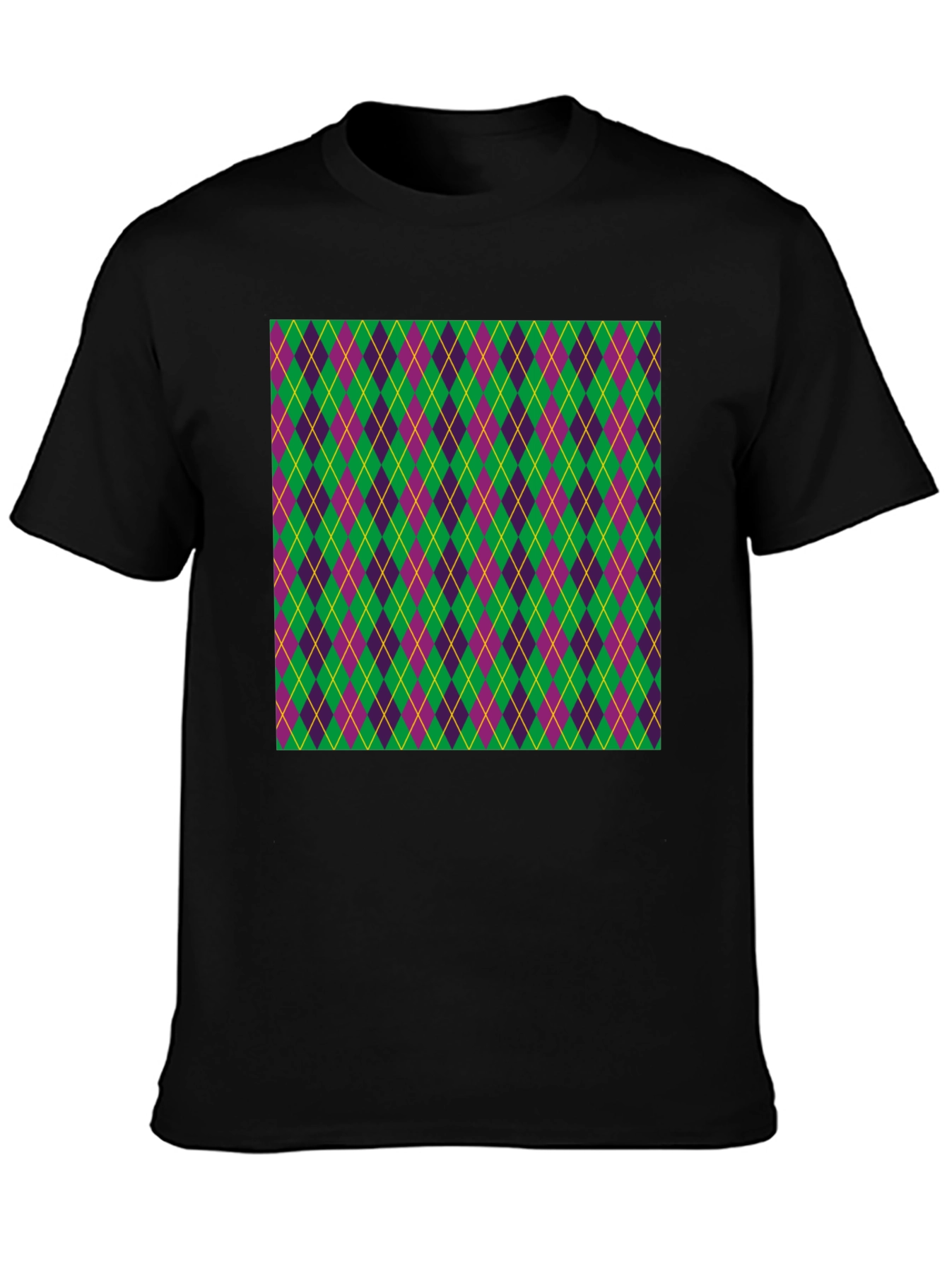 Black Mardi Gras Argyle T-Shirt, Festival Fashion view 3