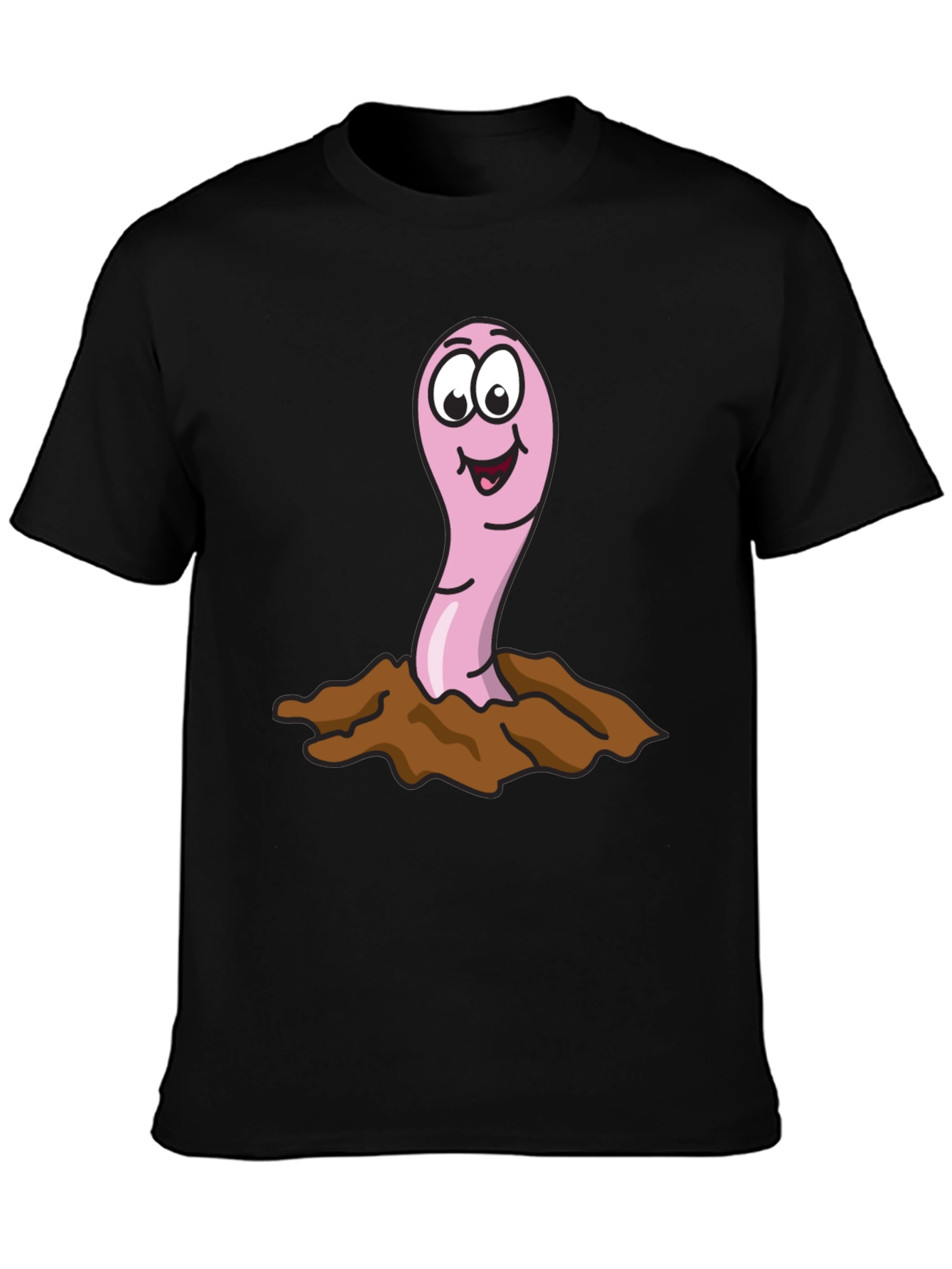 Black Funny Worm T-Shirt - Cartoon Earthworm Tee view 3