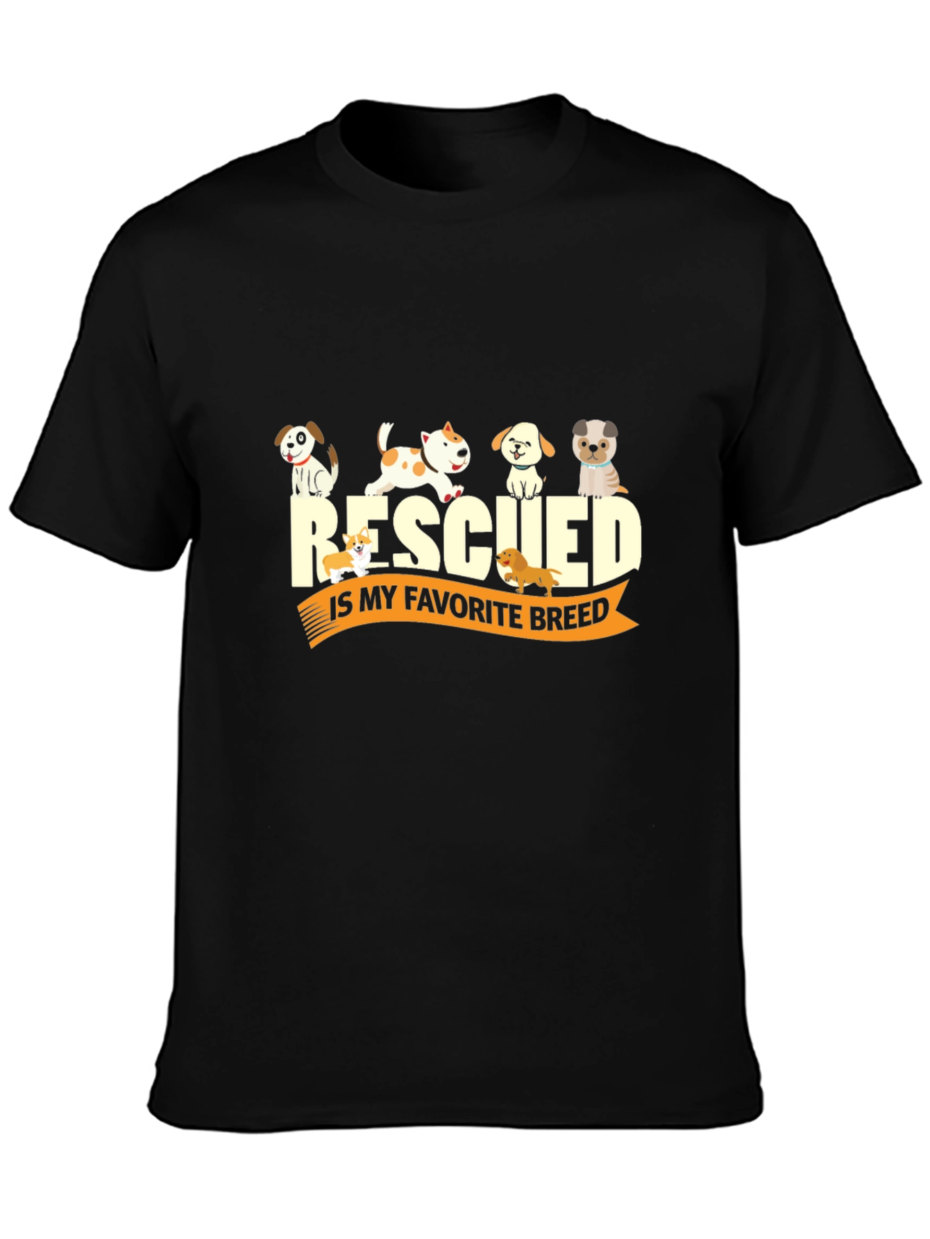 Black Rescued Is My Favorite Breed Black T-Shirt view 3