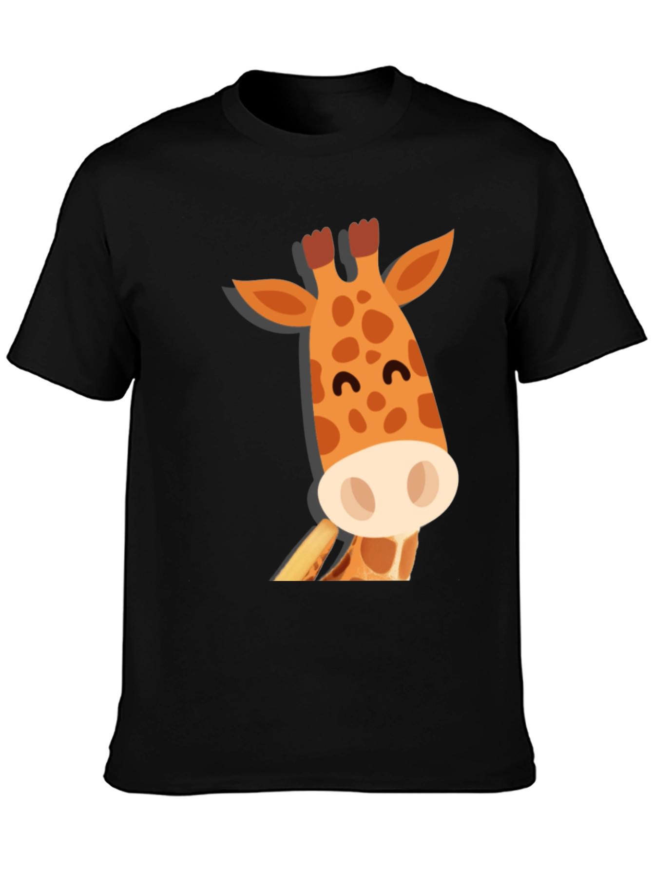 Black Cute Giraffe Graphic Tee - Black Cotton T-Shirt view 3