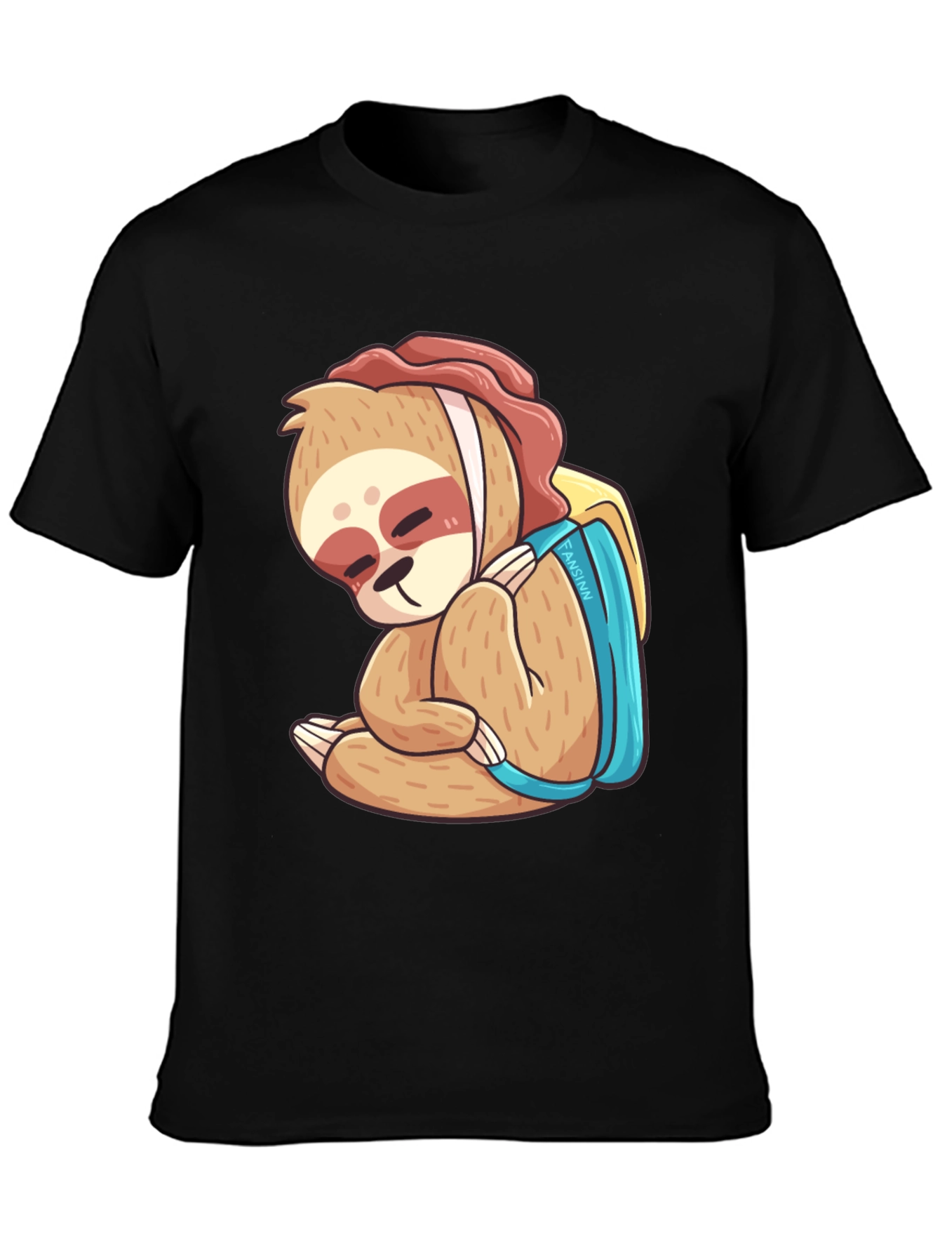 Black Sloth with Backpack Graphic T-Shirt view 3