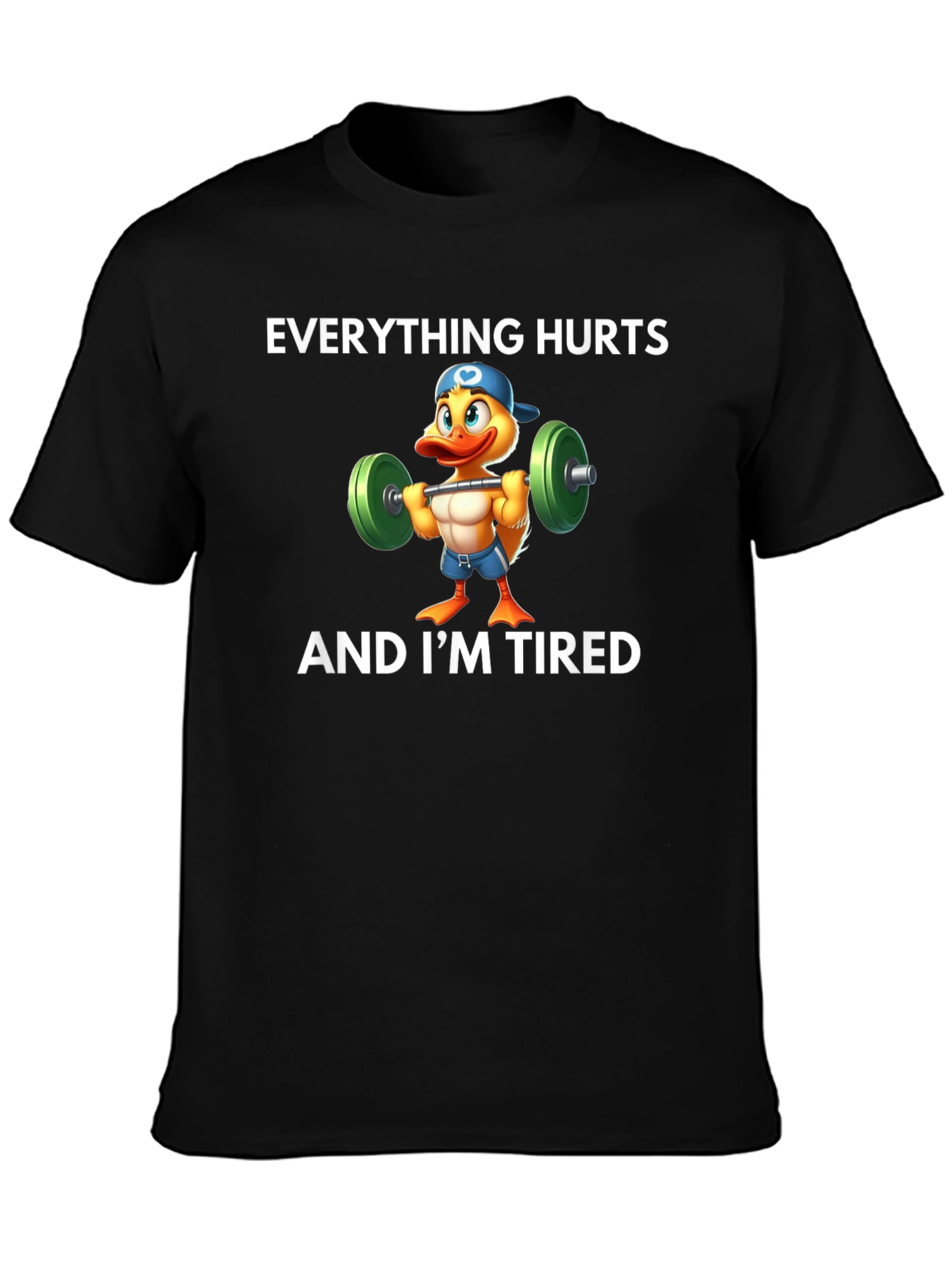 Black Everything Hurts Tired Duck T-Shirt view 3