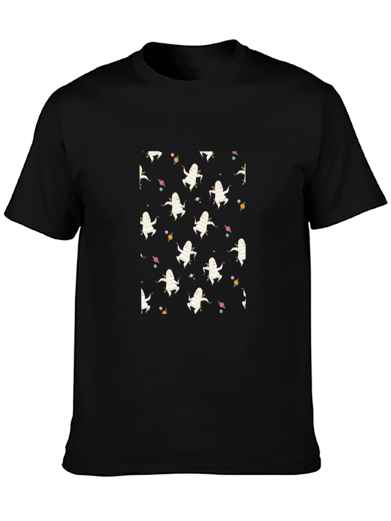 Black Ghost Pattern Black T-Shirt view 3