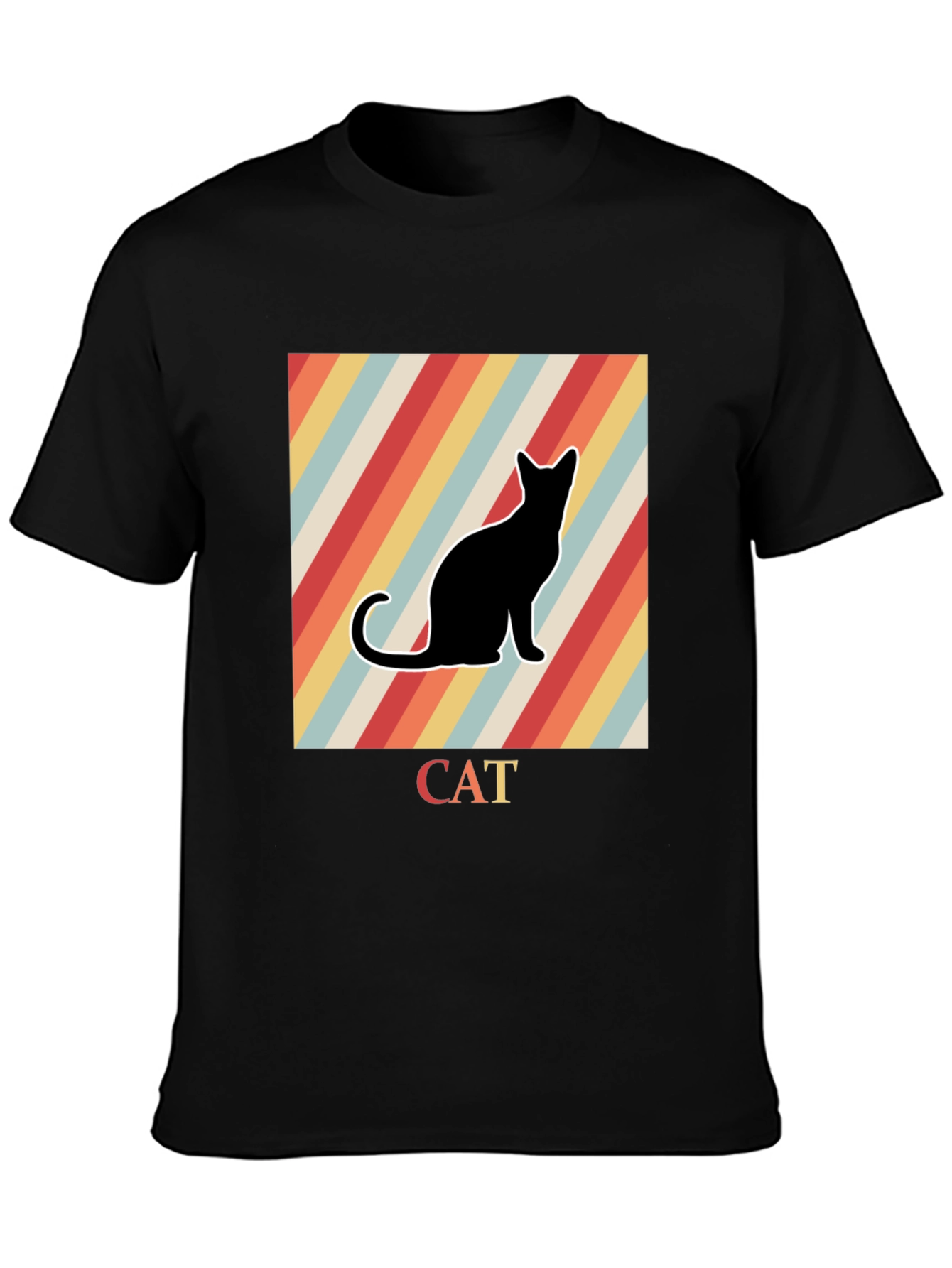 Black Retro Cat Graphic T-Shirt - Black view 3