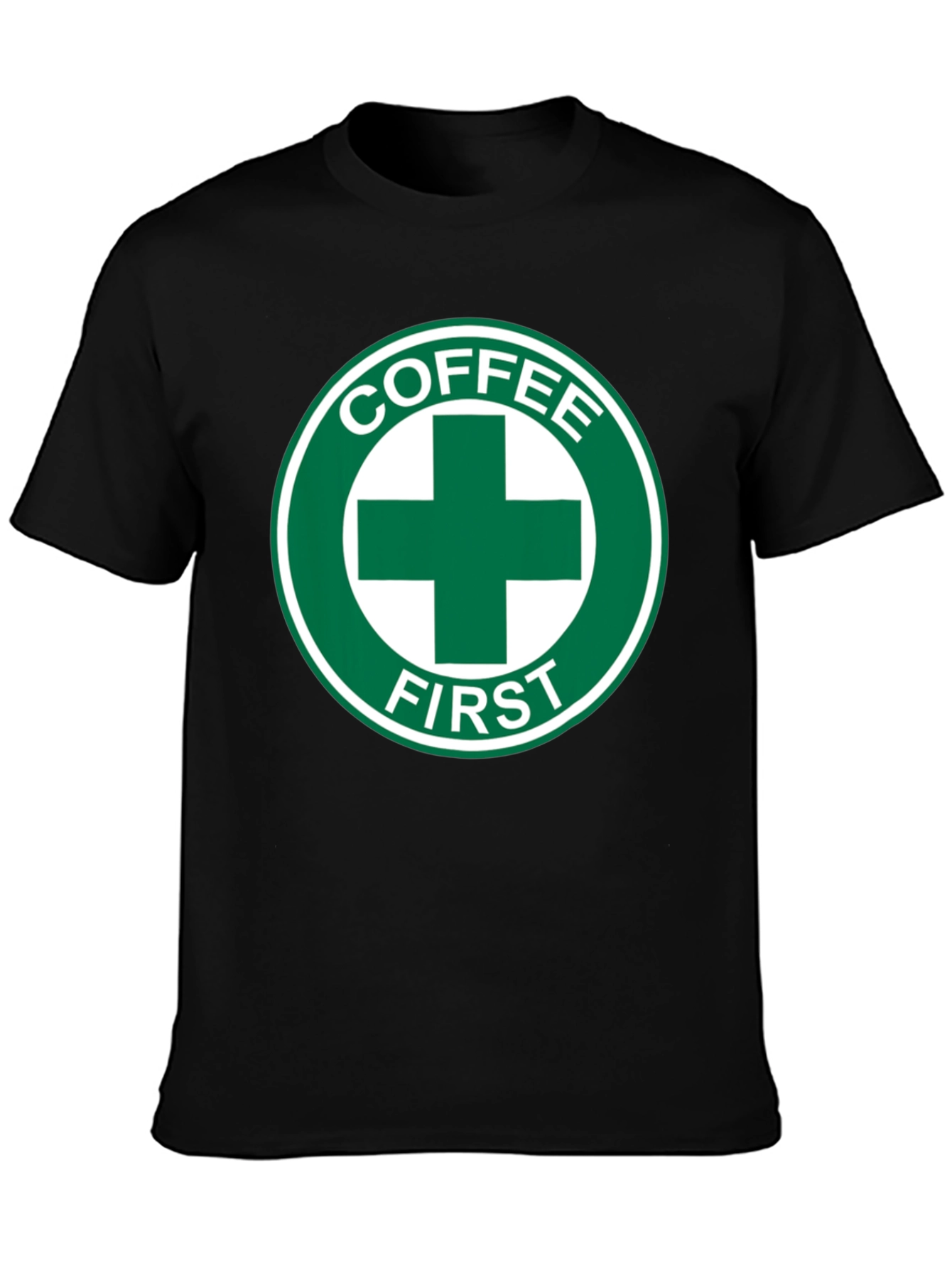 Black Coffee First T-Shirt - Green Cross Design view 3