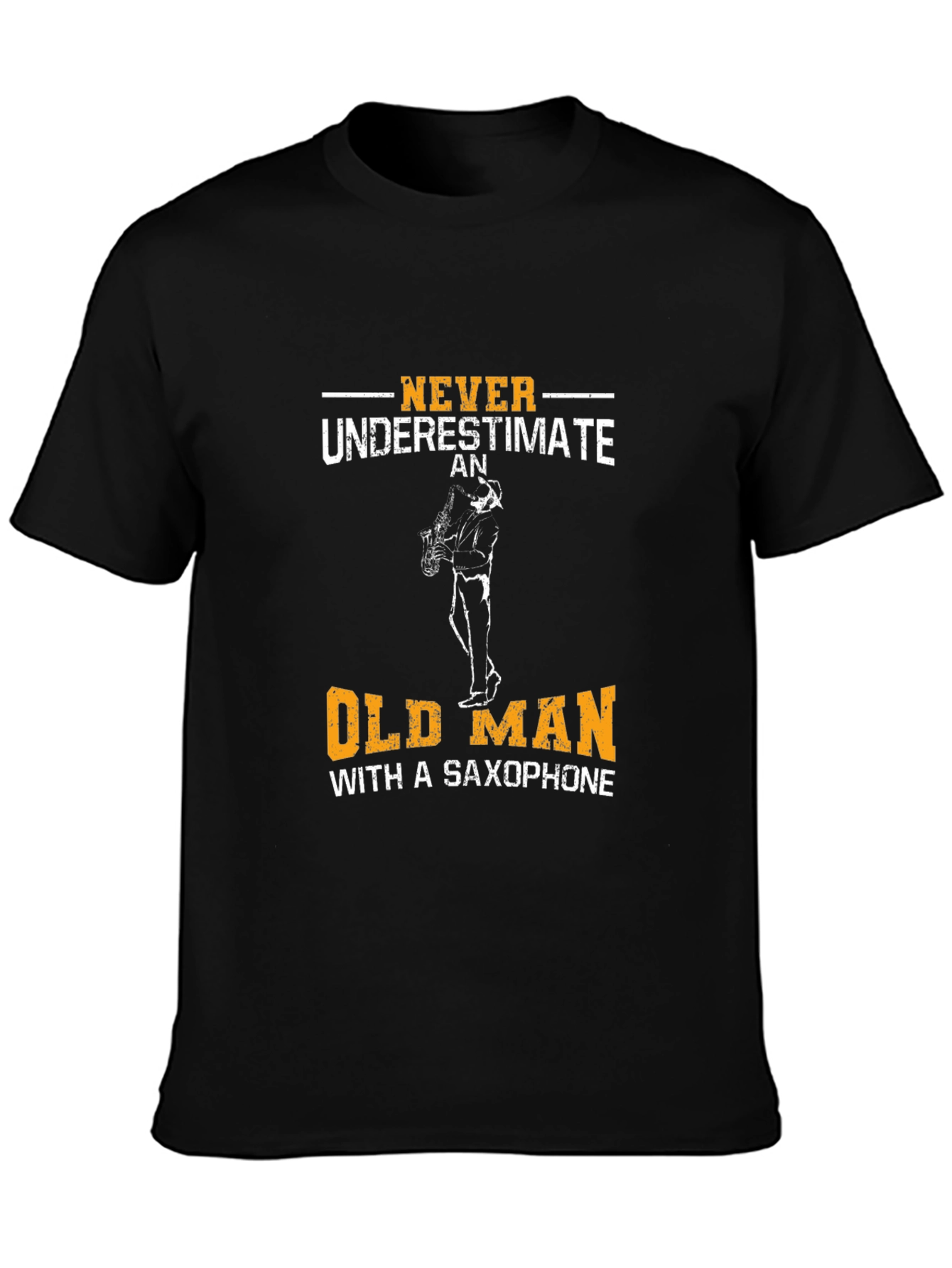 Black Never Underestimate Old Man with Saxophone T-Shirt view 3