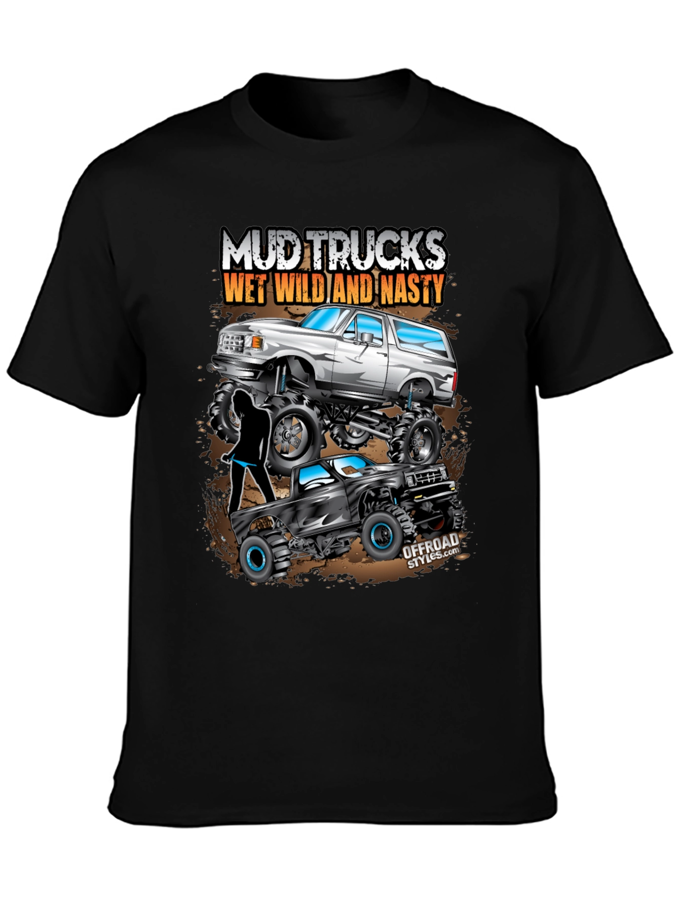 Black Mud Trucks T-Shirt: Wet, Wild, and Nasty Off-Road Style view 3