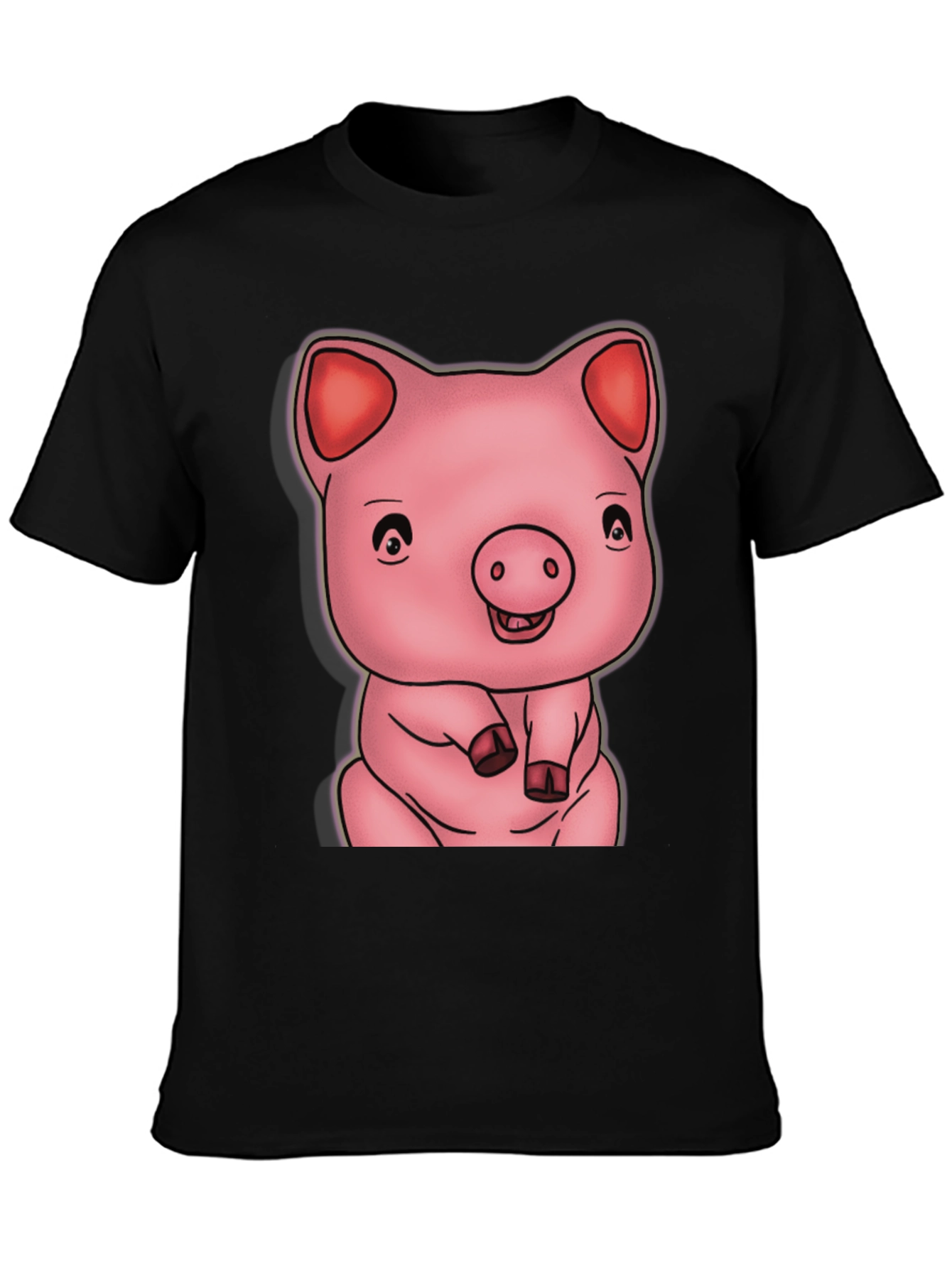Black Cute Pig Graphic Black T-Shirt view 3