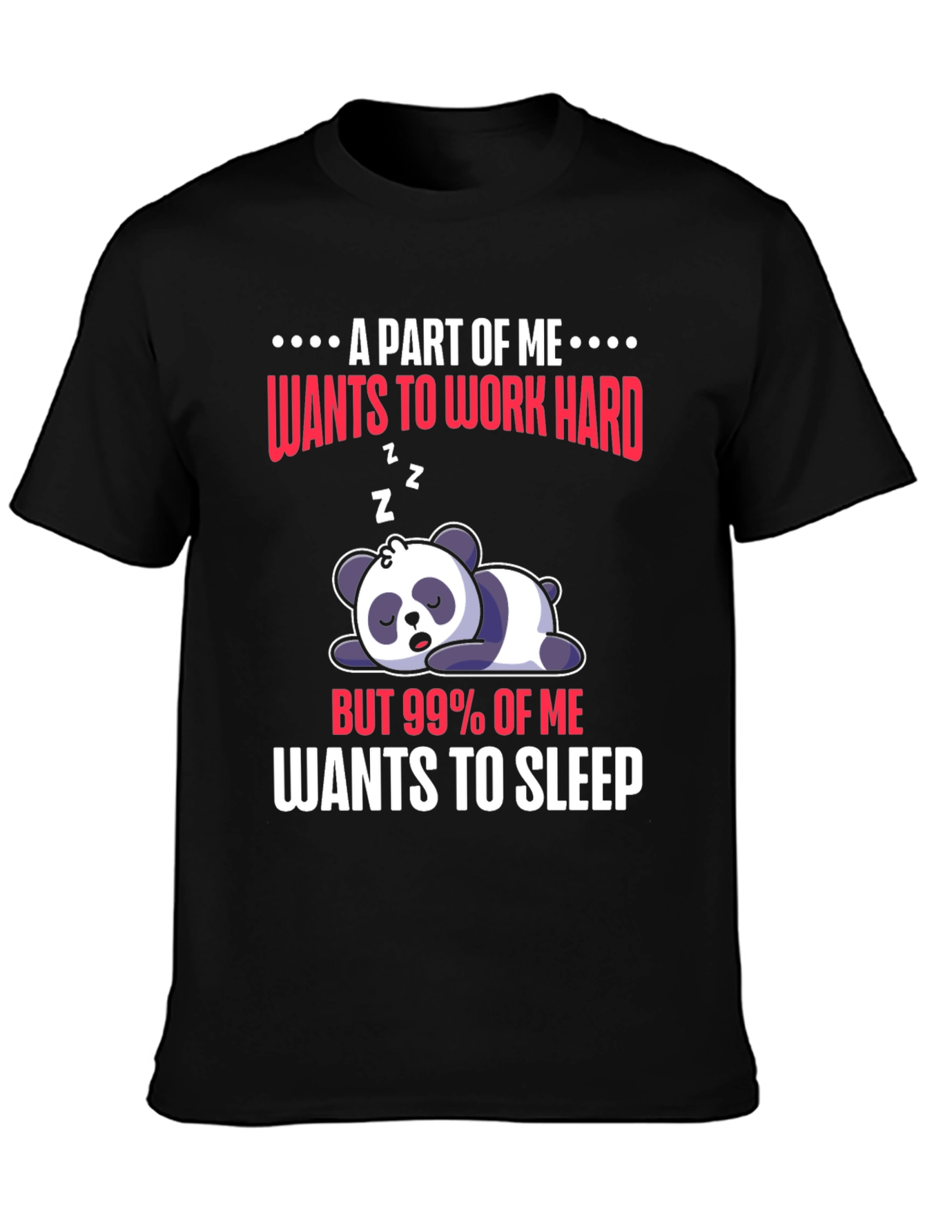 Black Funny Panda "Wants to Sleep" Graphic Tee view 3
