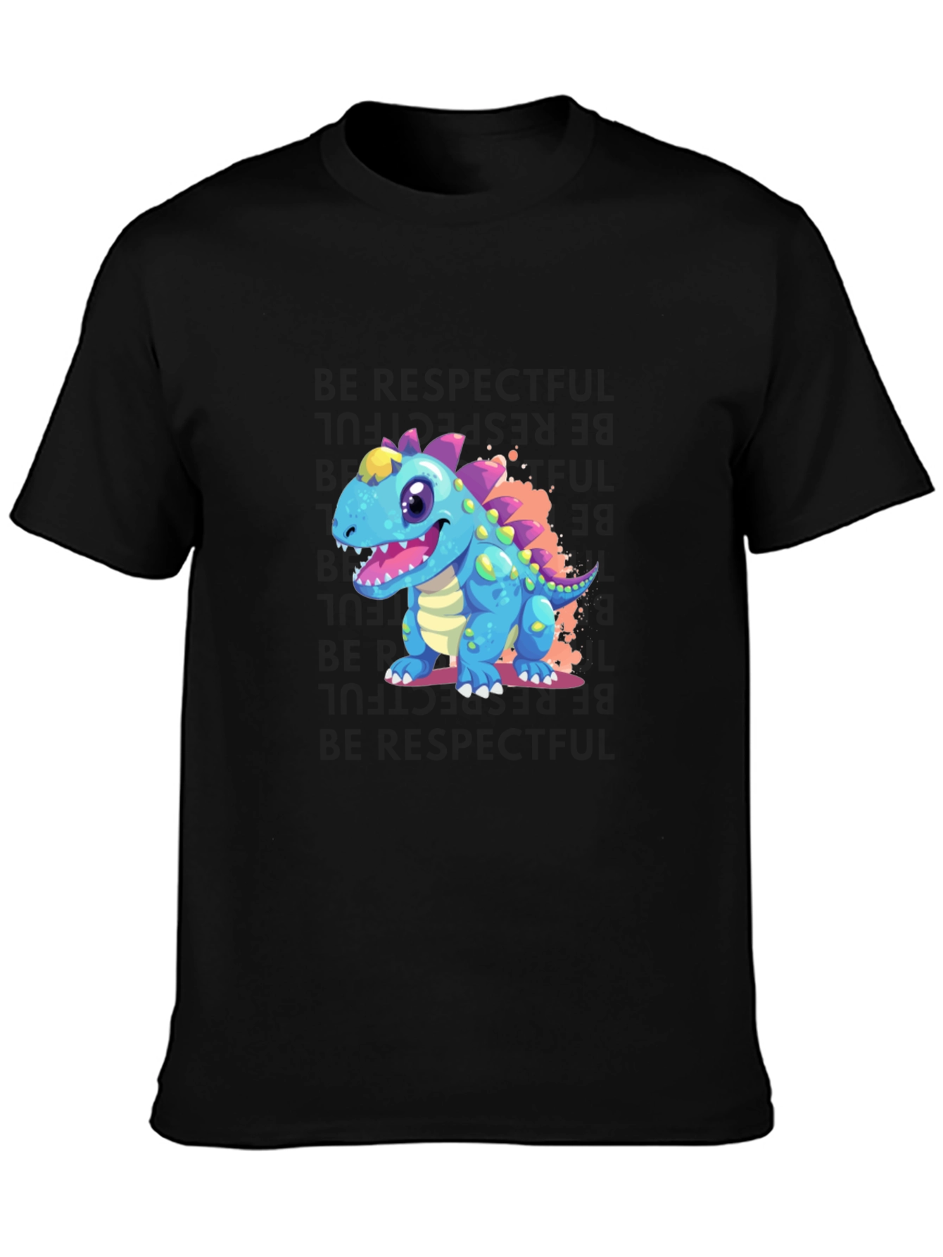 Black Cartoon Dinosaur Graphic Tee - Fun & Unique! view 3