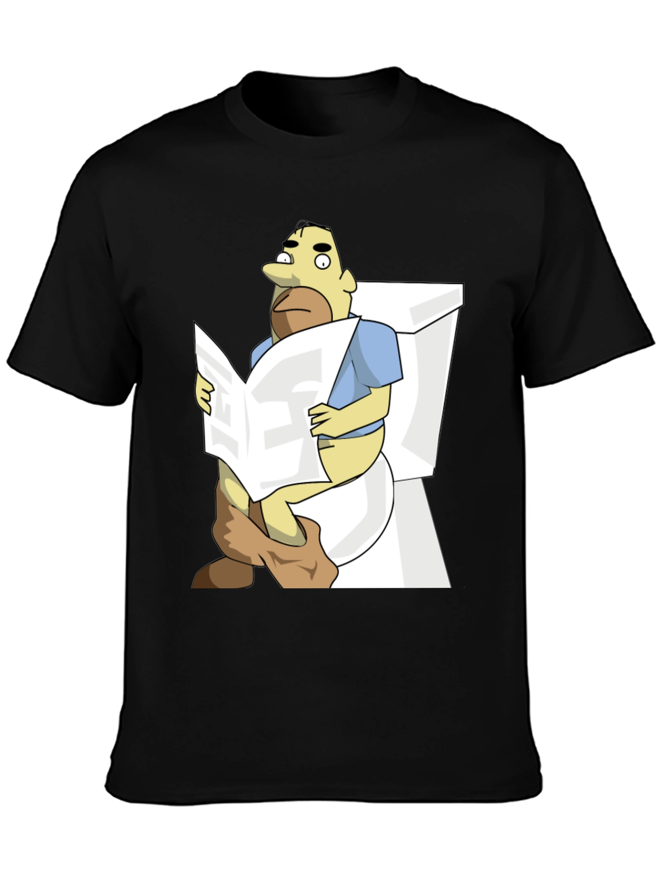 Black Humorous Cartoon Man on Toilet T-Shirt view 3