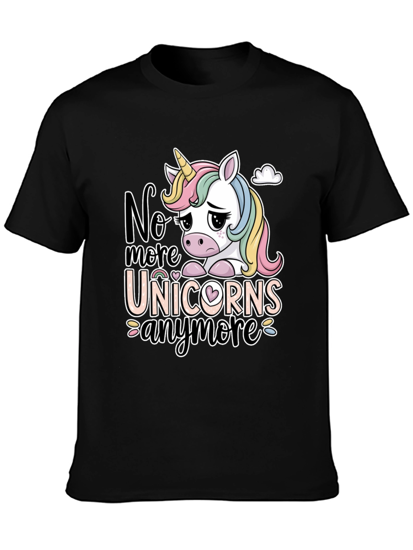 Black Sad Unicorn Graphic Tee - "No More Unicorns" Black T-Shirt view 3